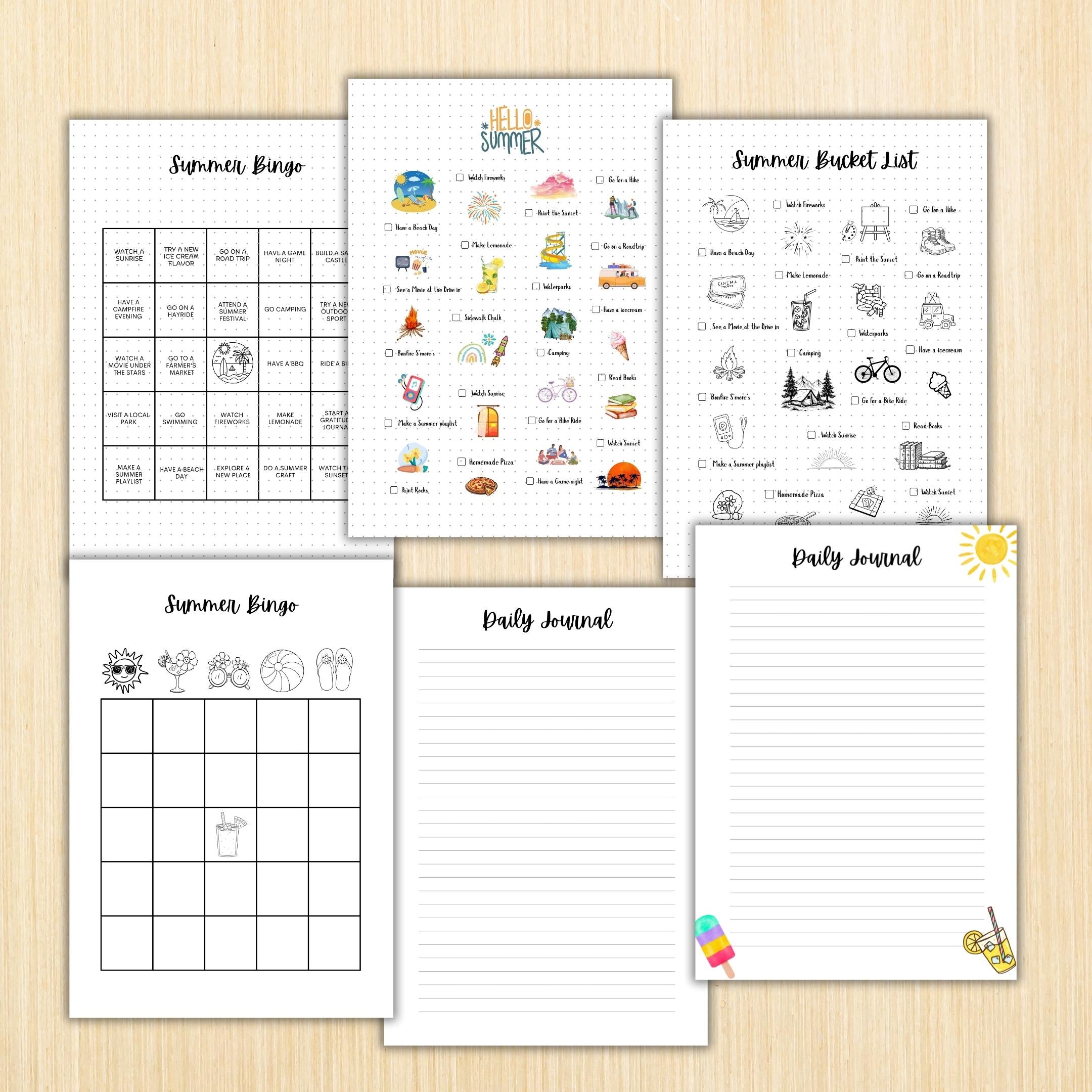 Daily Planner — Summer Journal Bundle, 18 Journal Pages, Summer Tracker Bundle, Summer Bucket List, PRINTAB... | Bloom Joyfully printable