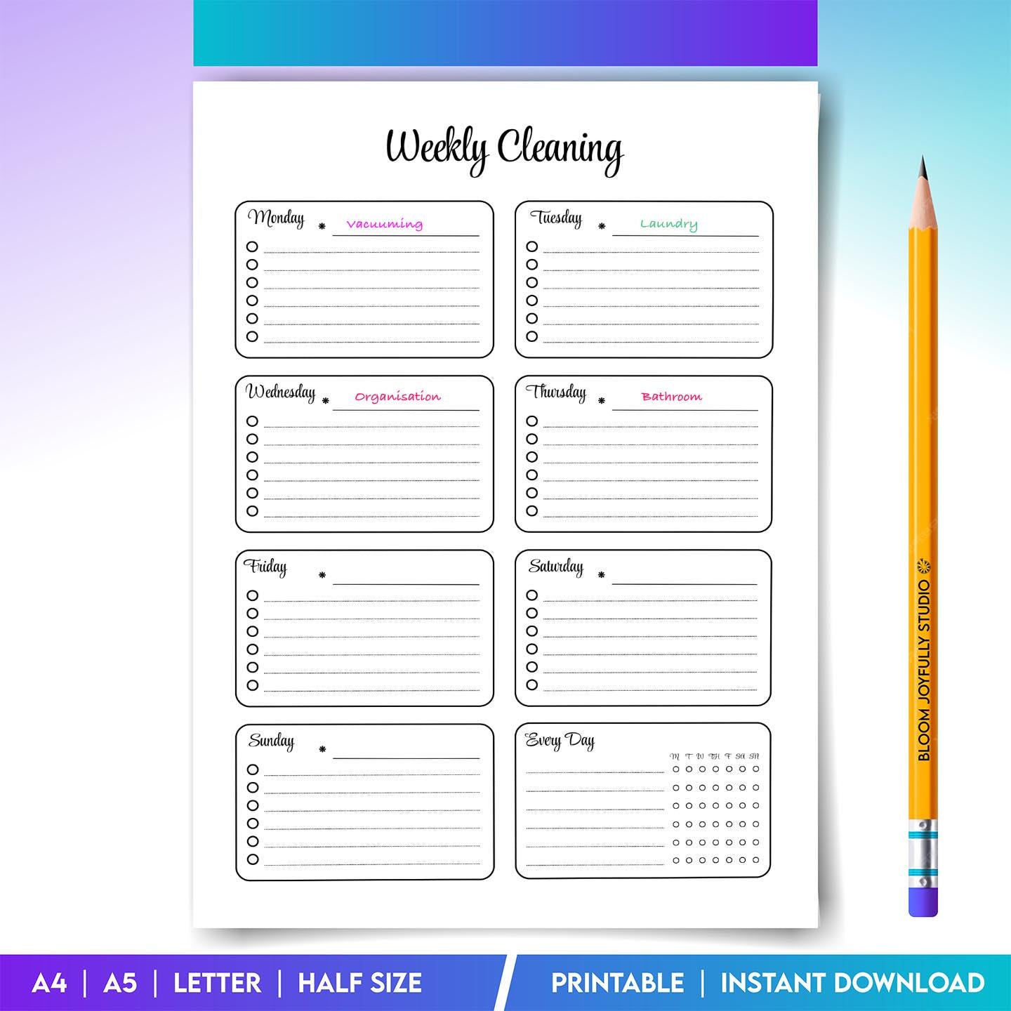 Chore Checklist — Weekly Cleaning Tracker Printable, Cleaning Checklist Planner, Cleaning Routine Chart, Ho... | Bloom Joyfully printable