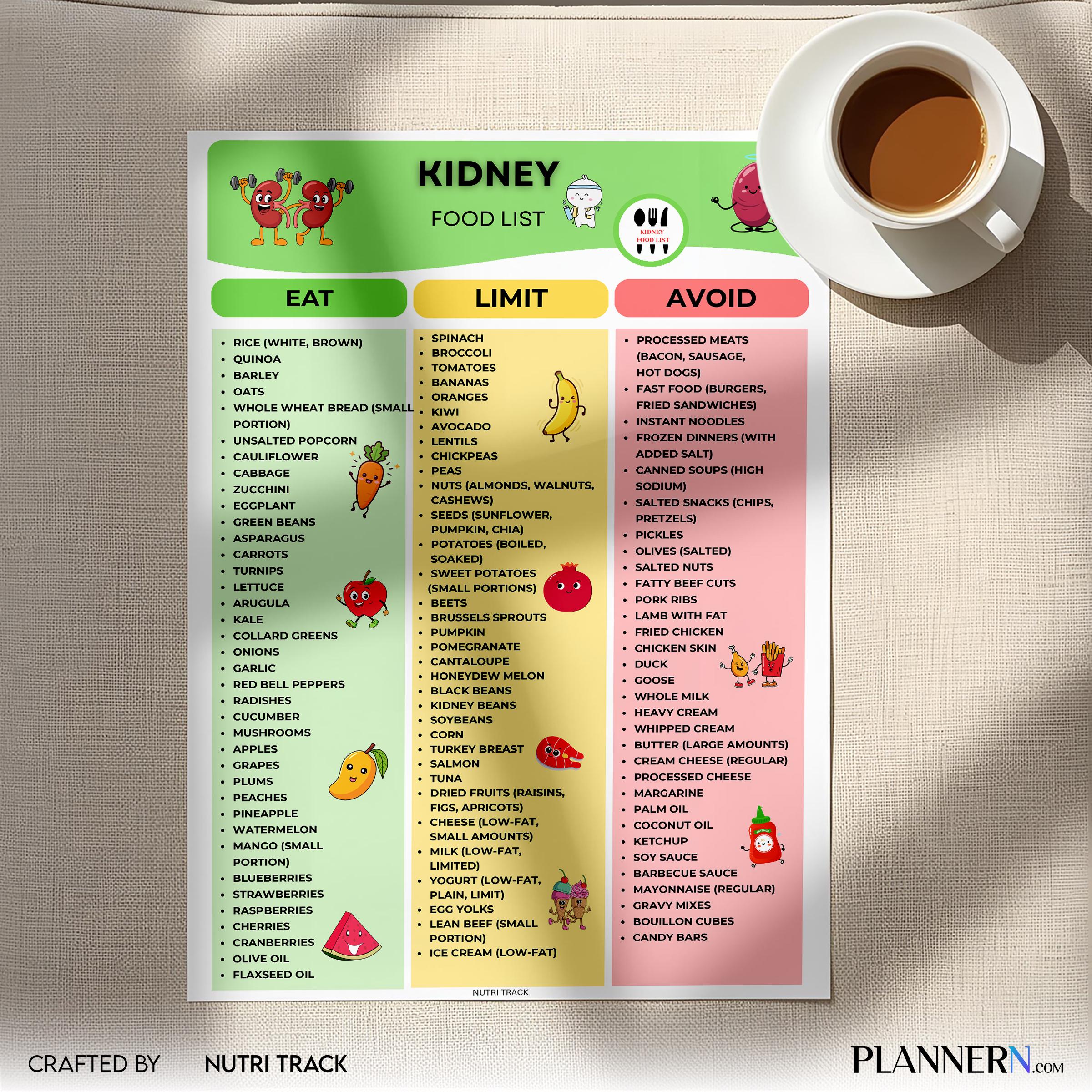 Food Chart — Kidney Friendly Food List Printable, Kidney Health Food Guide, Renal Diet Food Chart, Nutritio... | Nutri Track printable