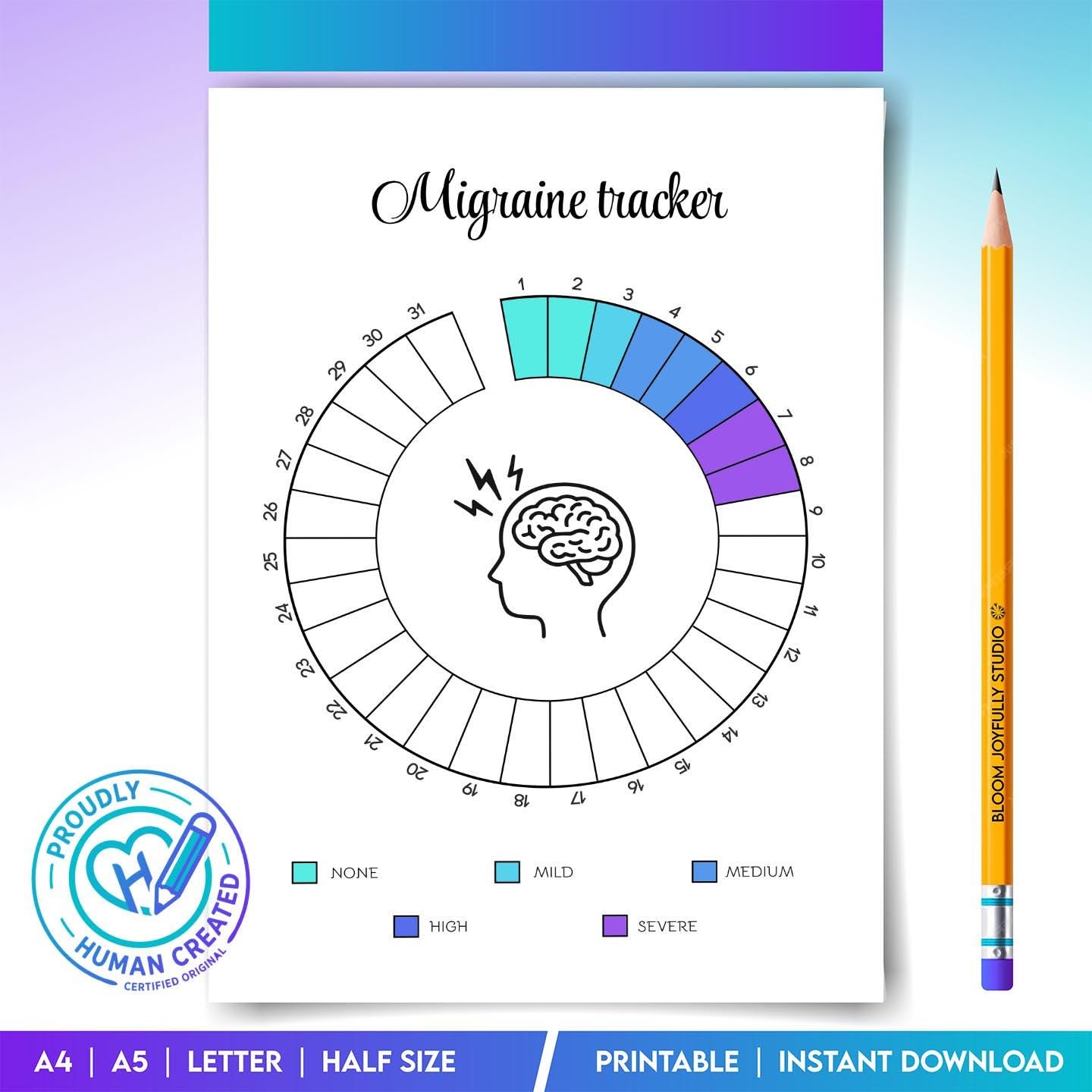 Headache Diary — Migraine Tracker Printable, Headache Log Journal, Migraine Planner, Symptom & Trigger Trac... | Bloom Joyfully printable