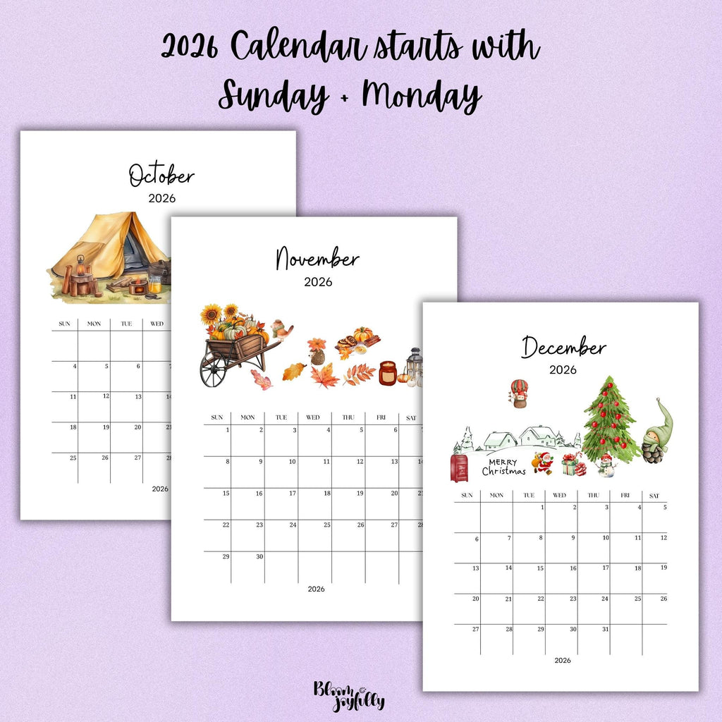 2026 Calendar — Farmhouse Calendar Bundle 2026, Printable Monthly Planners, Digital Download Calendar, A4, ... | Bloom Joyfully printable