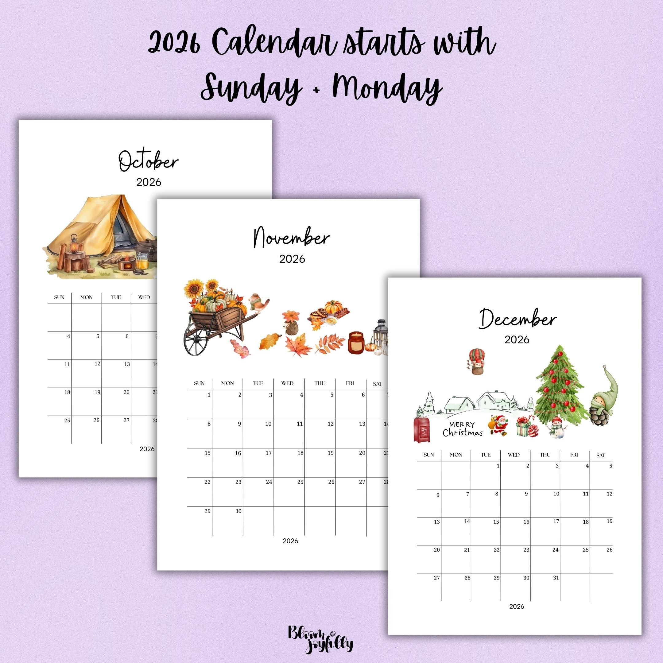 2026 Calendar — Farmhouse Calendar Bundle 2026, Printable Monthly Planners, Digital Download Calendar, A4, ... | Bloom Joyfully printable