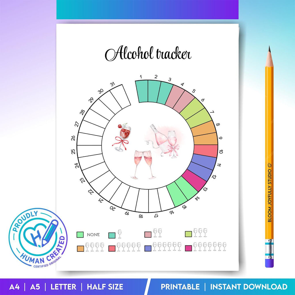 Alcohol Log — Alcohol Consumption Tracker Printable, Drink Log Template, Monthly Drinking Habit Tracker, We... | Bloom Joyfully printable