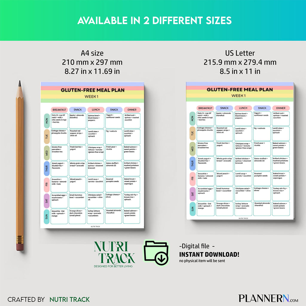 7 Day Meal Plan — Gluten Free Meal Plan 7 Day Printable, Weekly Gluten Free Diet Plan, Healthy Meal Planner... | Nutri Track printable