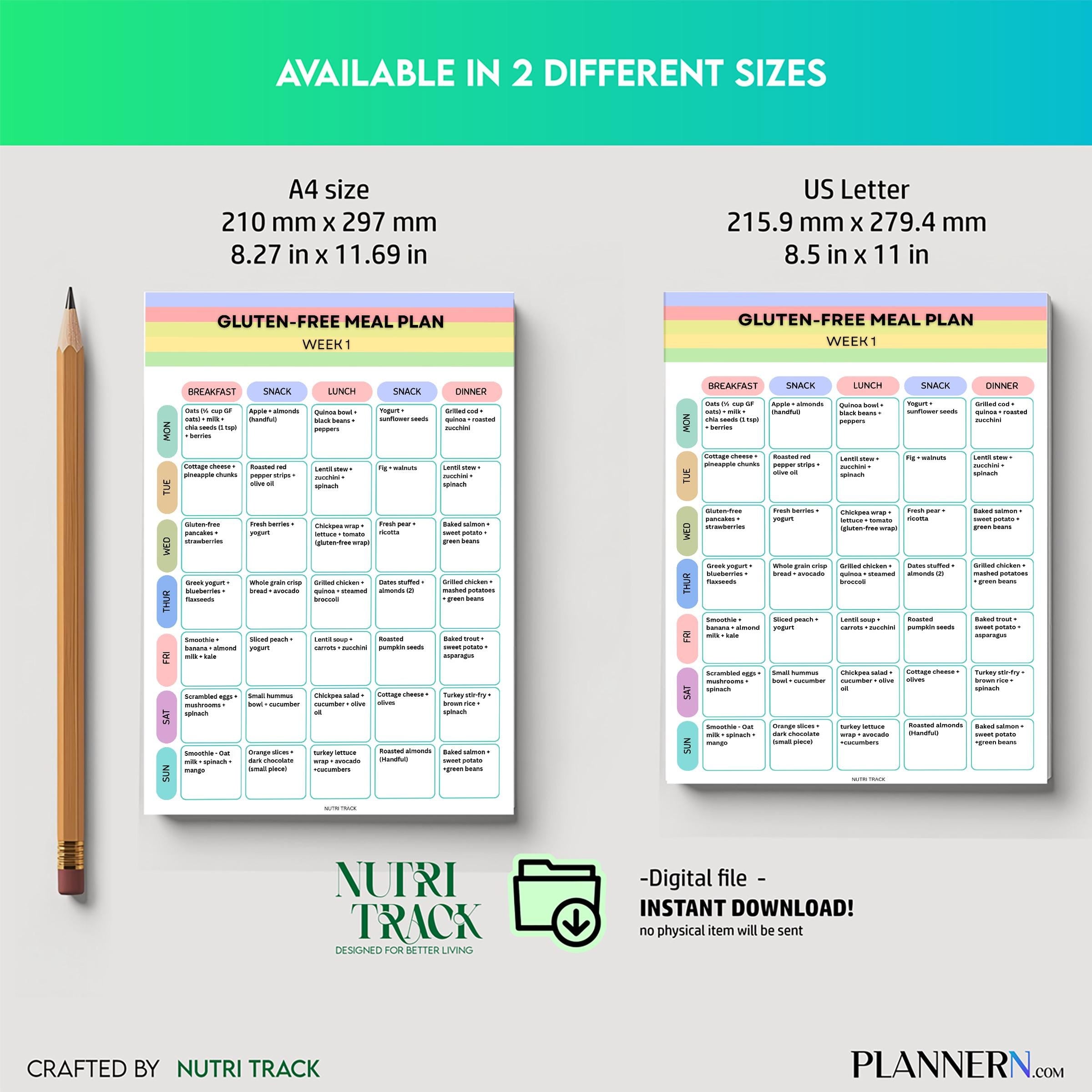 7 Day Meal Plan — Gluten Free Meal Plan 7 Day Printable, Weekly Gluten Free Diet Plan, Healthy Meal Planner... | Nutri Track printable