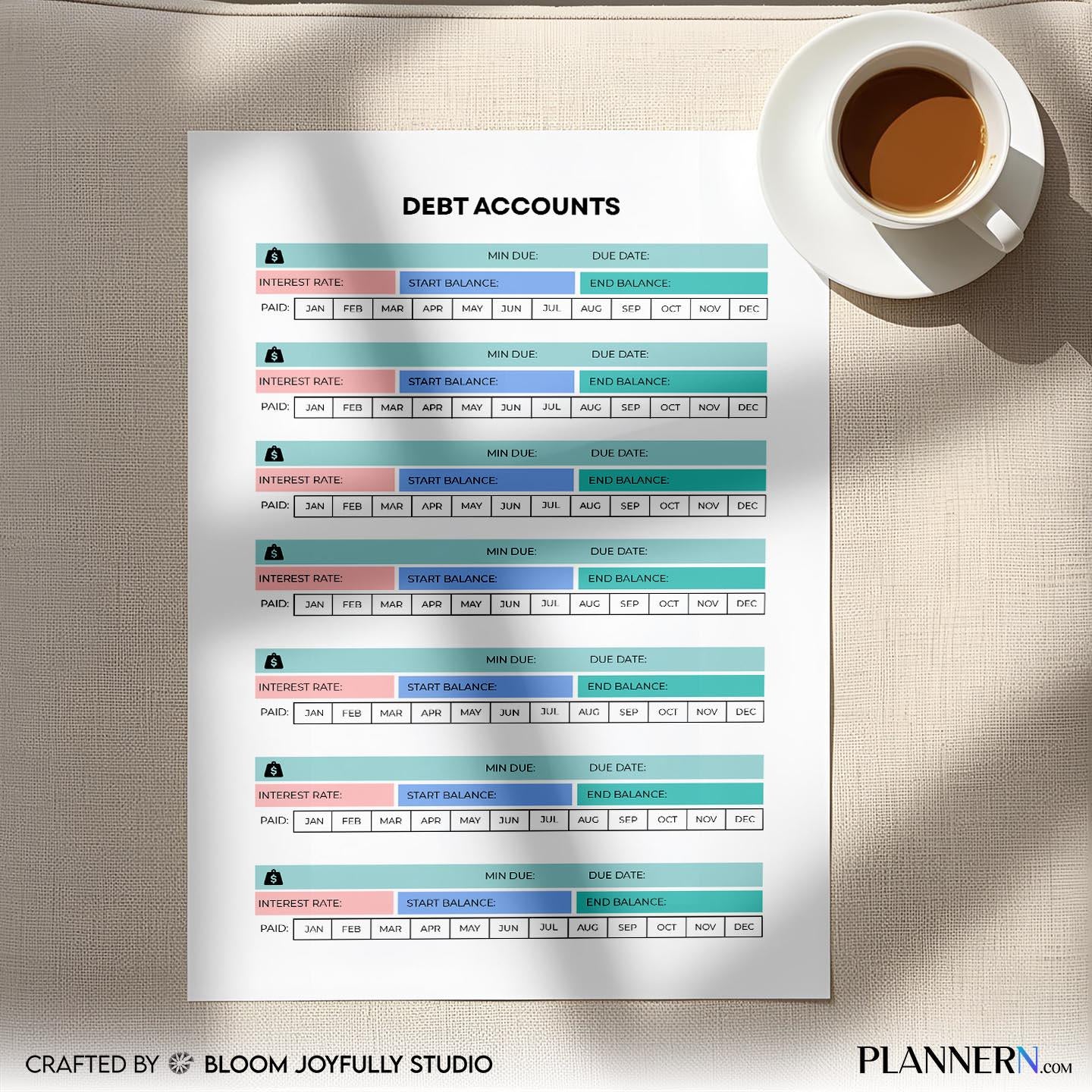 Bill Payment Tracker — Debt Tracker PRINTABLE, Monthly Debt Payment Log, Bill & Loan Payoff Planner, Budget... | Bloom Joyfully printable