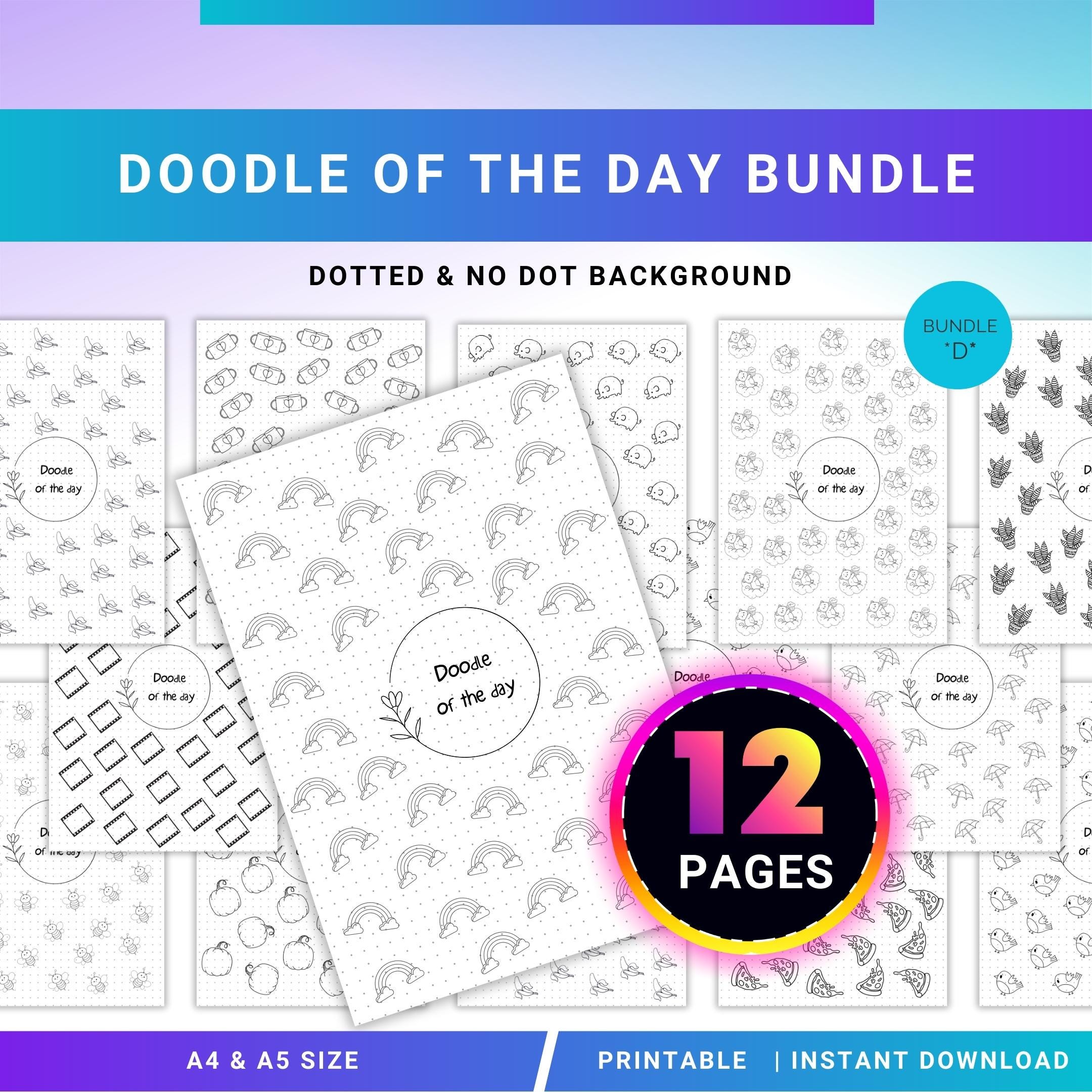 365 Days Drawing — DOODLE of the Day Bundle, Creative Doodle of the Day, Daily Doodle Journal, PRINTABLE Jo... | Mindfulness printable