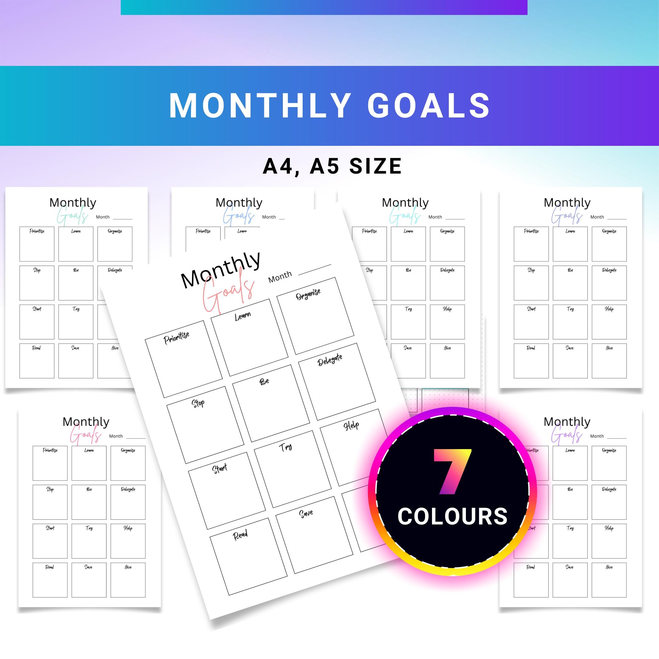 Digital Planner — Monthly Goals Planner PRINTABLE, Goal Setting Worksheet, Productivity and Life Planner, I... | Bloom Joyfully printable