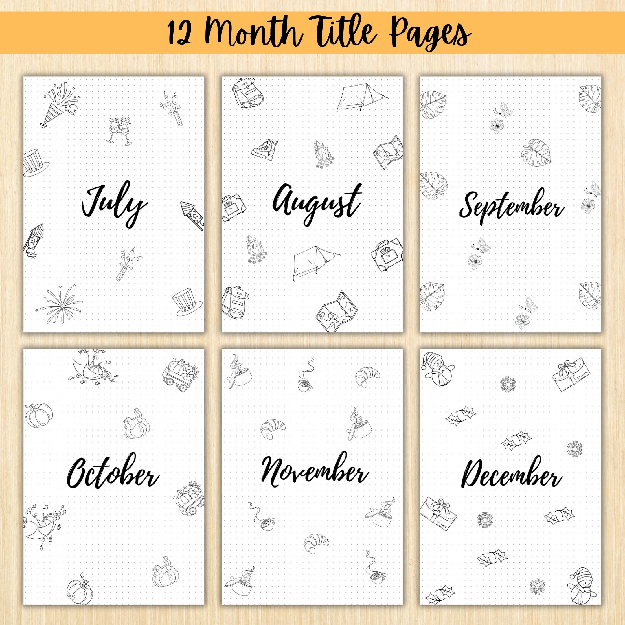 12 Month Cover Pages — 12 Month Title Page Bundle, Printable Monthly Planner Covers, PRINTABLE TITLE PAGE, ... | Bloom Joyfully printable