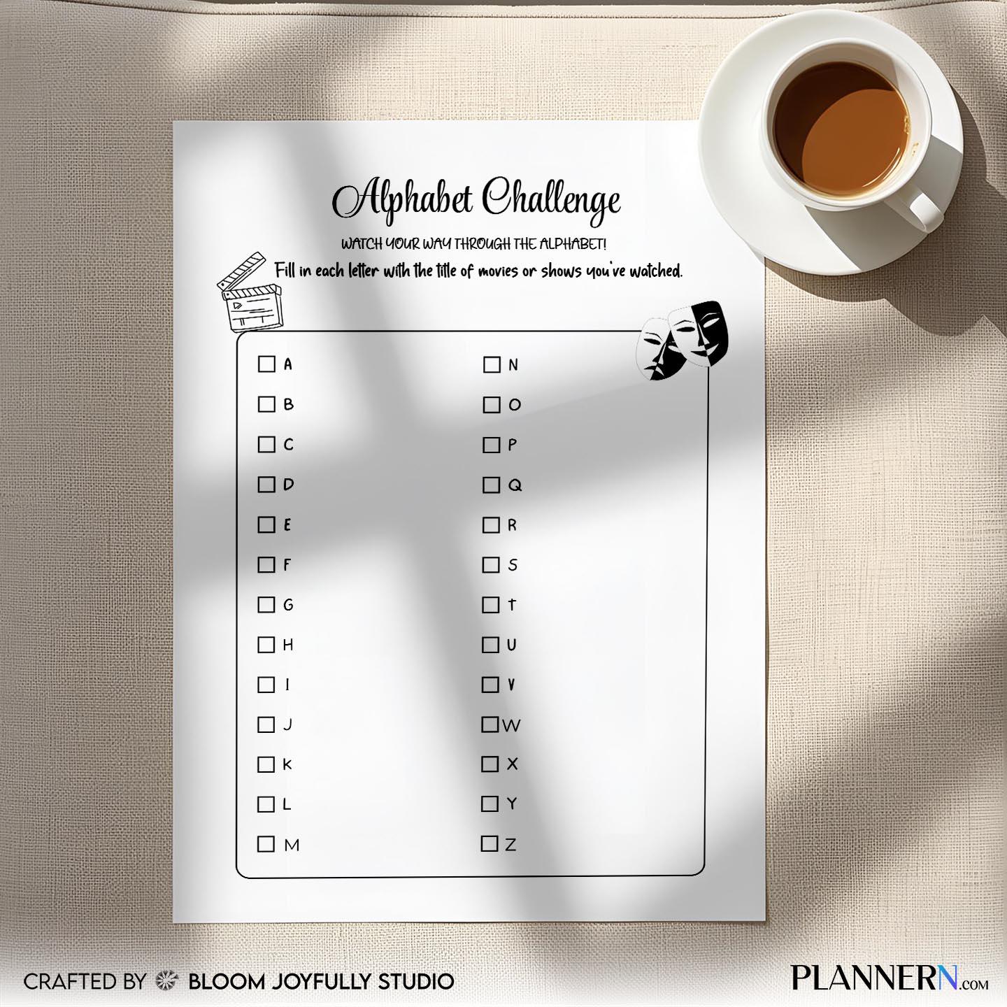 A To Z Movie List — Alphabet Movie Challenge PRINTABLE, A–Z Movie List, Film Bucket List, Movie Night Plann... | Bloom Joyfully printable