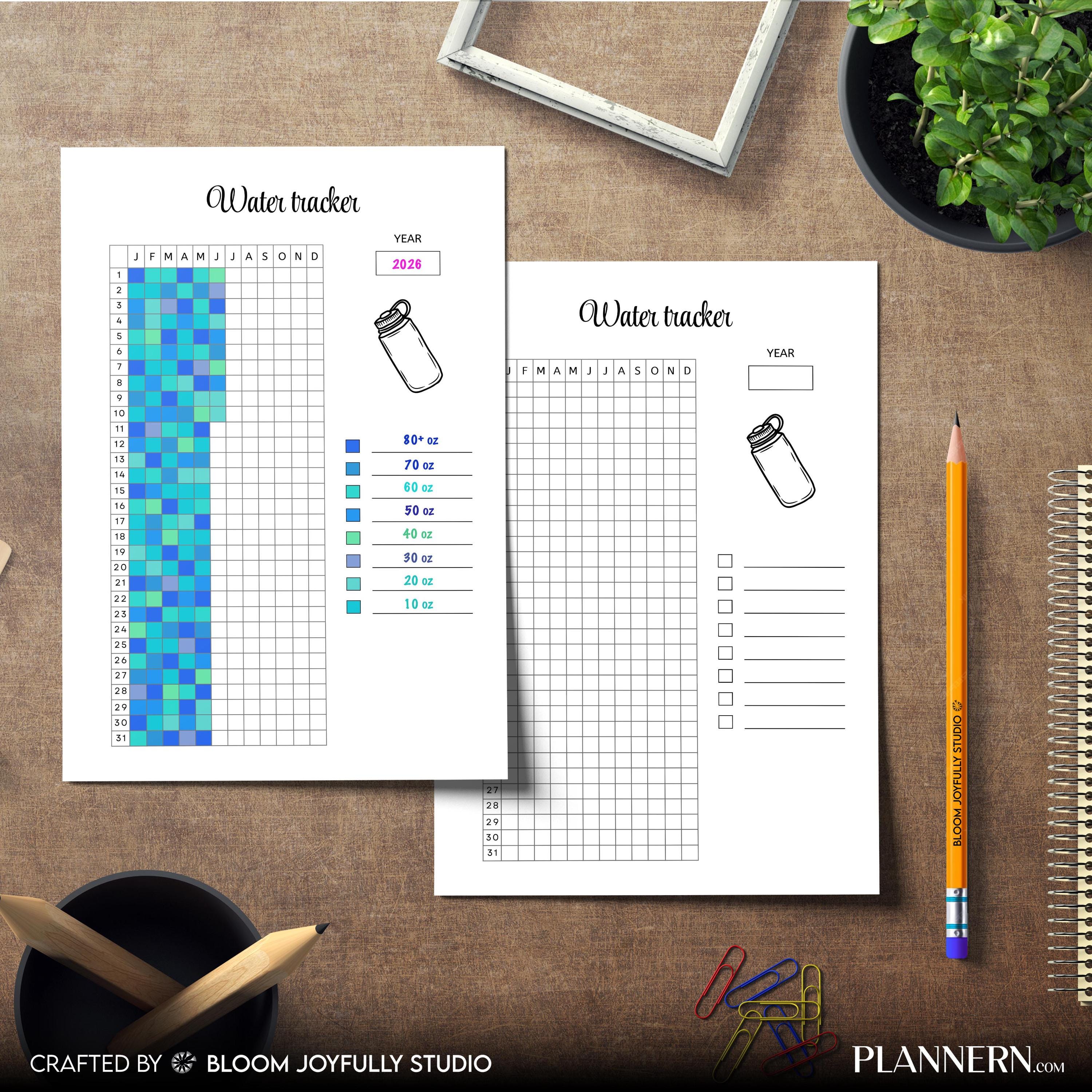 Daily Water Tracker — Water Tracker PRINTABLE, Daily Hydration Log, Yearly Water Tracker, Drink Water Tacke... | Nutri Track printable