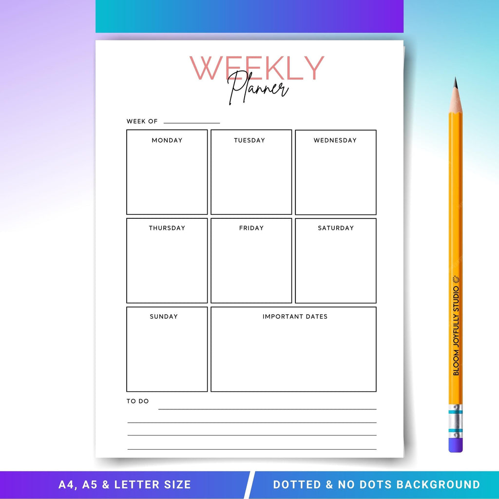 Digital Planner — Weekly Planner PRINTABLE, Weekly To Do List, Weekly Habit Tracker, Weekly Goal Planner, S... | Bloom Joyfully printable