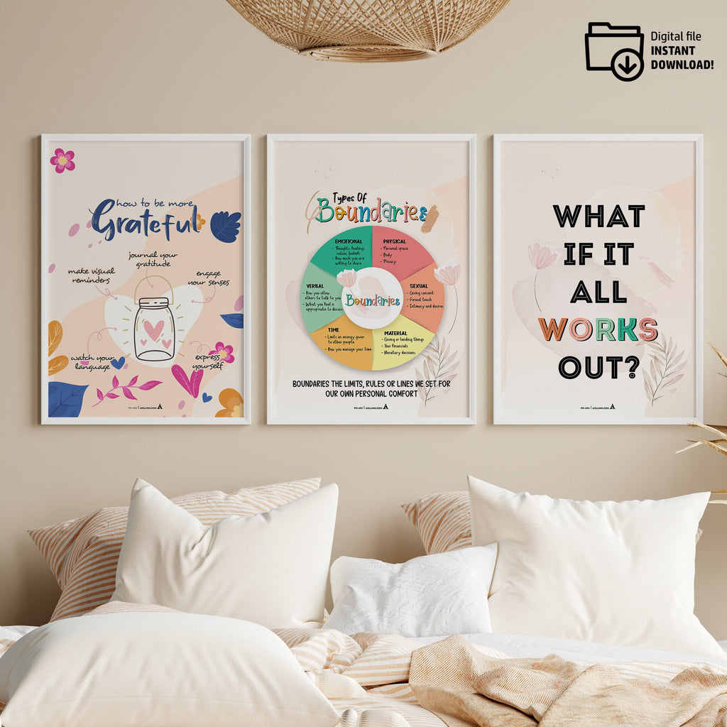 Adhd Worksheets — Set of 3 Prints, Grateful Prints, POSTER/CARD, ADHD, Autism, coping skills, mental health... | Mindfulness printable