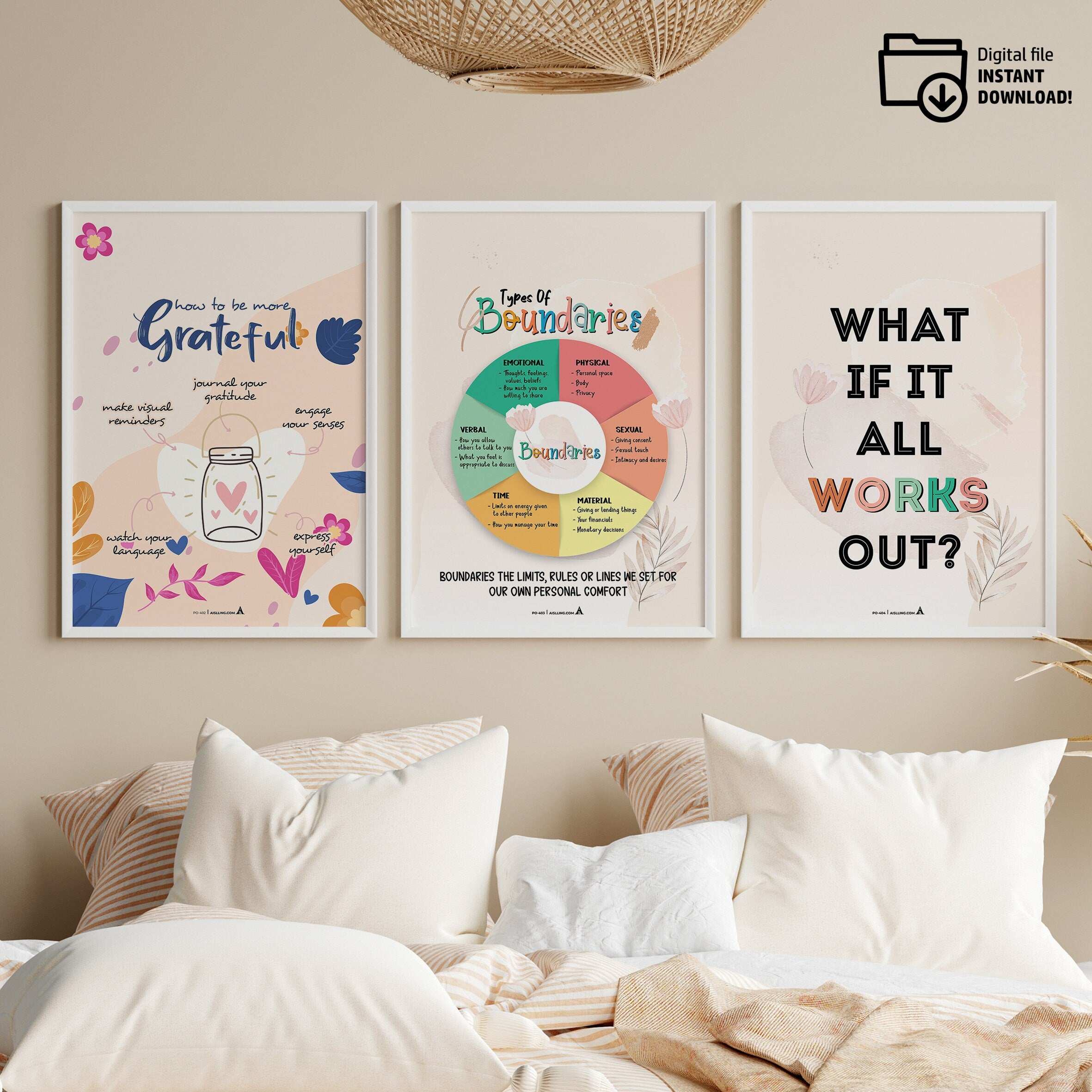 Adhd Worksheets — Set of 3 Prints, Grateful Prints, POSTER/CARD, ADHD, Autism, coping skills, mental health... | Mindfulness printable