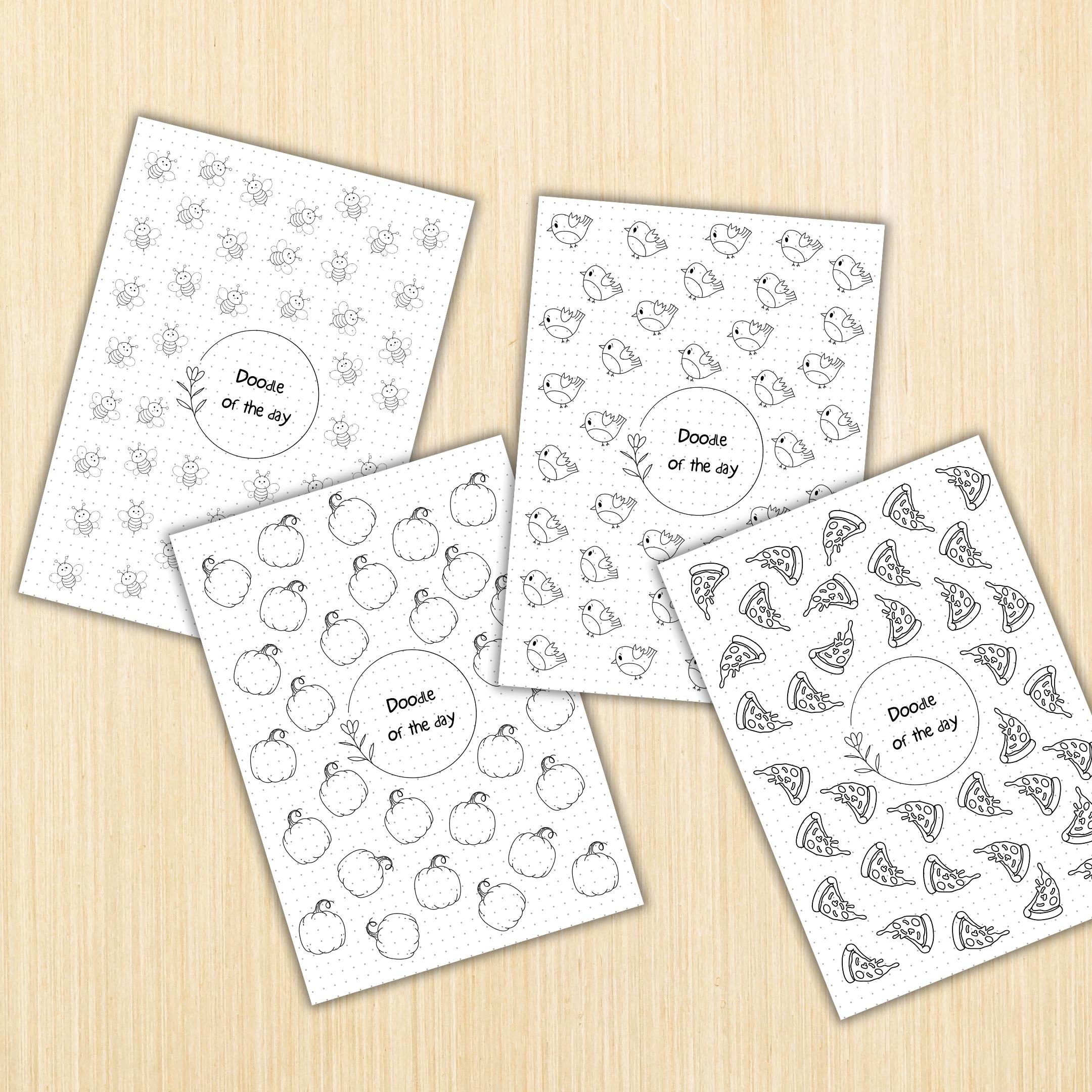 365 Days Drawing — DOODLE of the Day Bundle, Creative Doodle of the Day, Daily Doodle Journal, PRINTABLE Jo... | Mindfulness printable