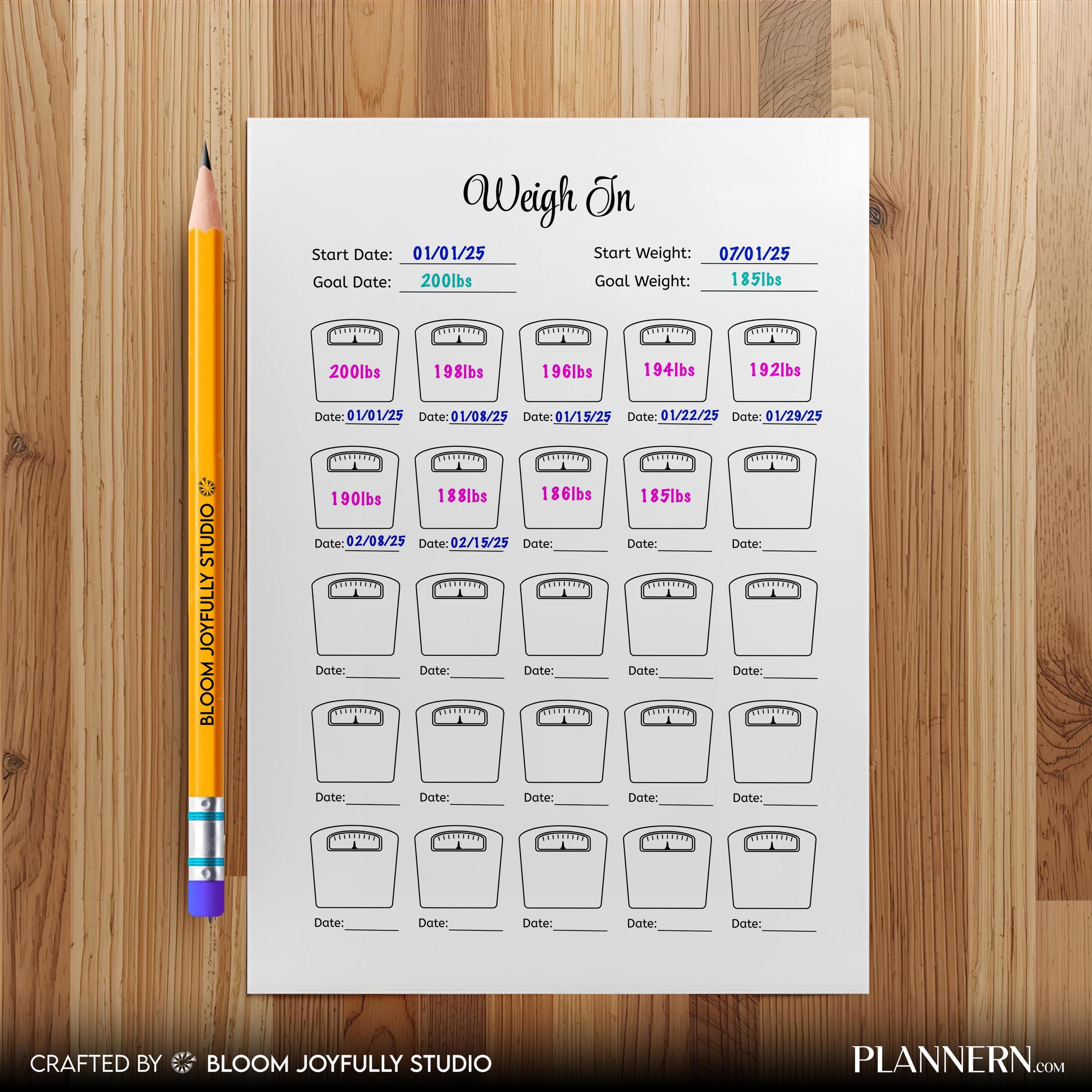 Body Weight Log — Weight Tracker PRINTABLE, Weigh, In Log, Weight Loss Planner, Fitness & Health Tracker, E... | Nutri Track printable