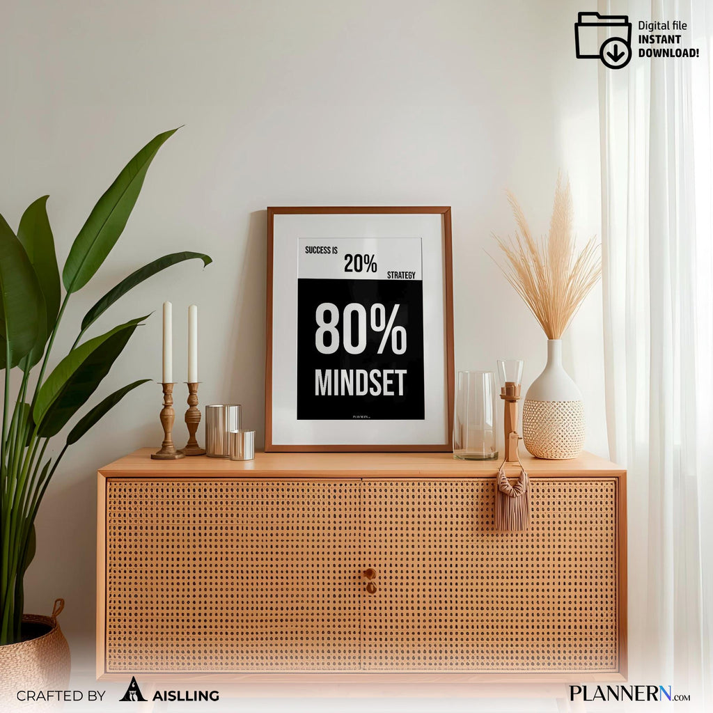 Business Motivation — Success is 80% Mindset– Motivational Quote Wall Art, Entrepreneur Office Decor, Busin... | Aislling printable