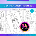 Bullet Journal — MONTHLY Mood Trackers Bundle, Printable Mood Tracker for journal, Monthly, Daily Mood Log,... | Mindfulness printable