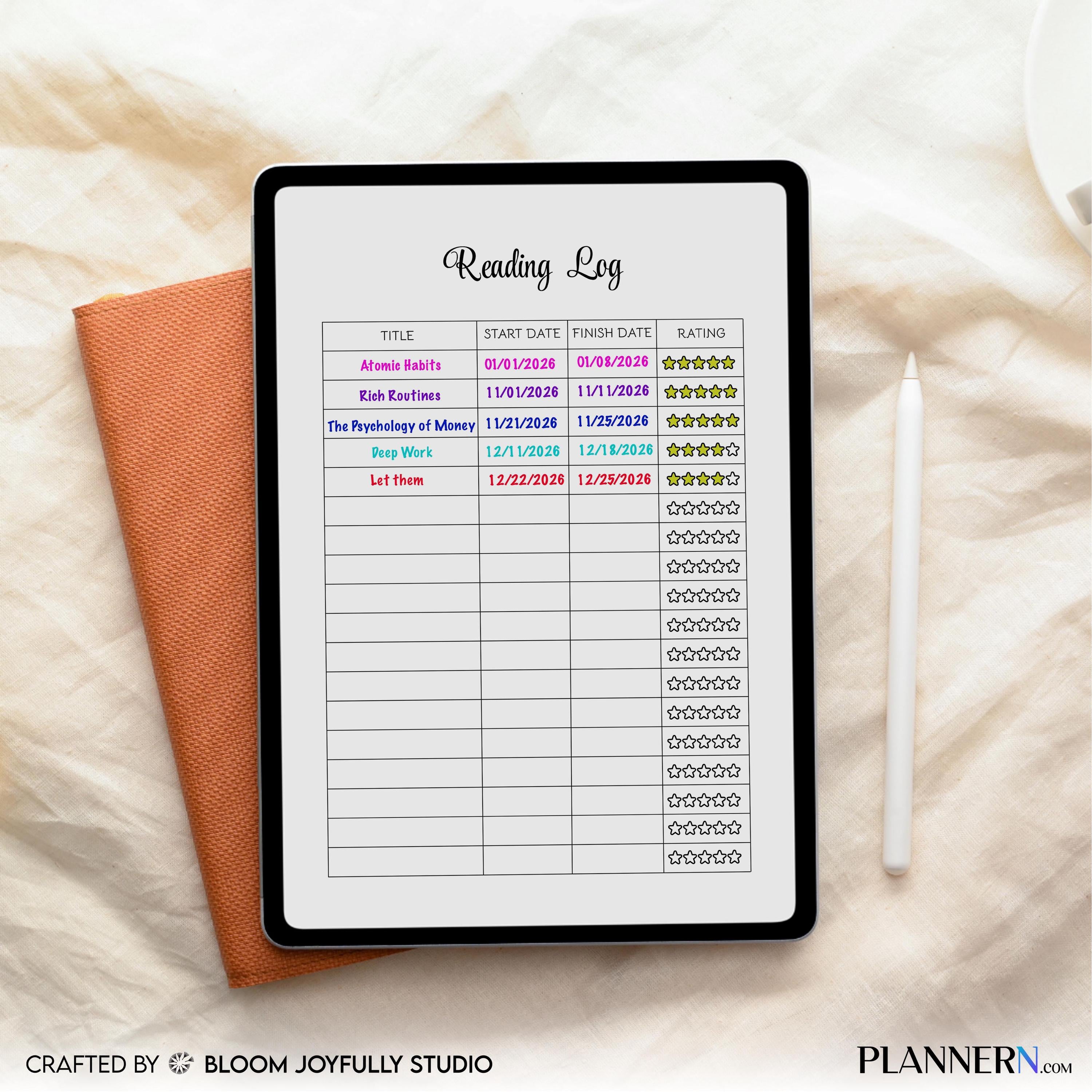 Book Journal — Reading Log PRINTABLE, Reading Log, Book Tracker, Habit Tracker, Reading Chart, Reading Trac... | Bloom Joyfully printable