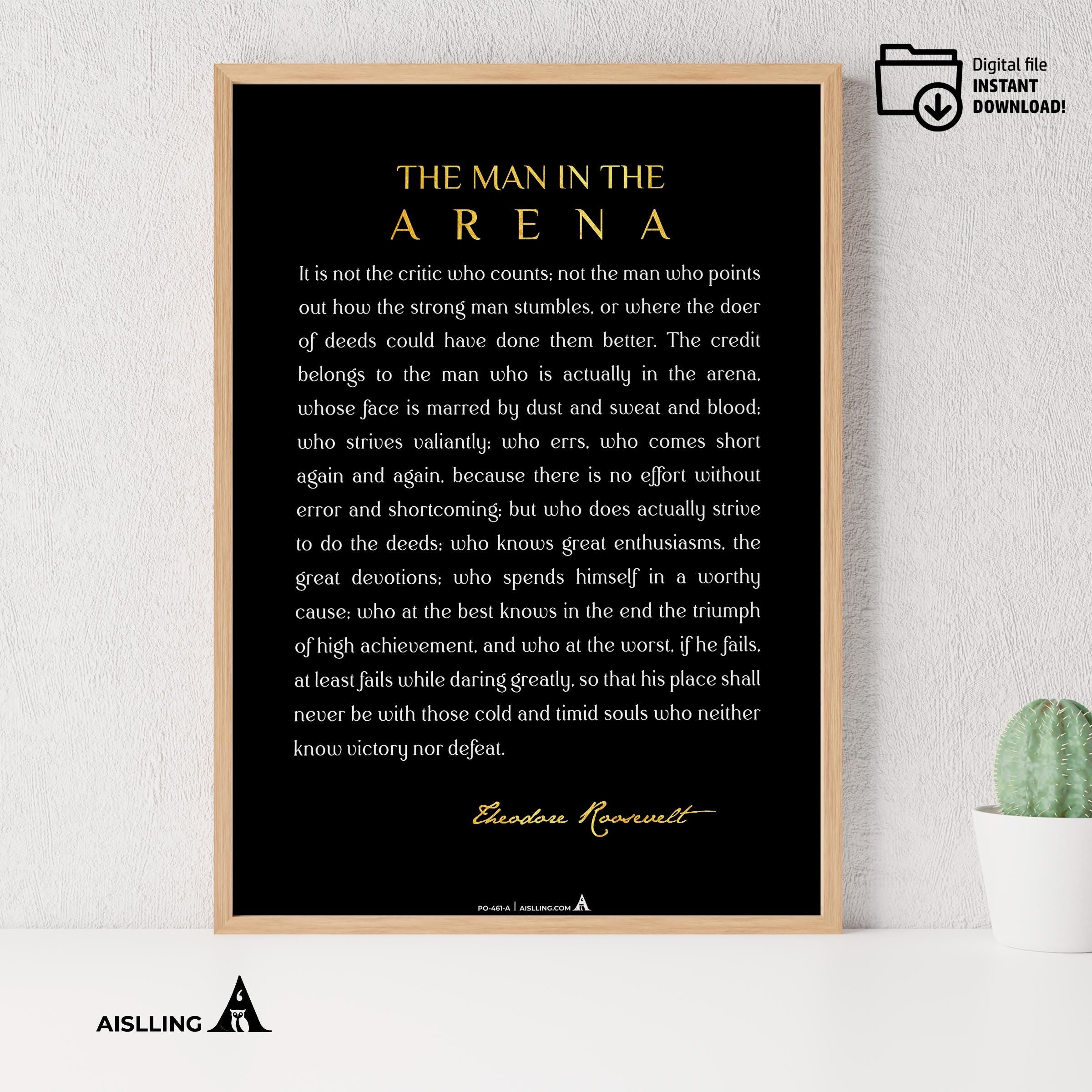 Black And White — The Man In The Arena Sign, Inspirational Sign, Motivational Sign, Office Wall, Man In The... | Aislling printable