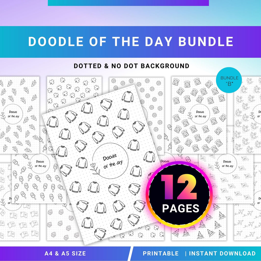 365 Days Drawing — DOODLE of the Day Bundle, Daily Doodle Journal, Creative Doodle of the Day, PRINTABLE Jo... | Mindfulness printable