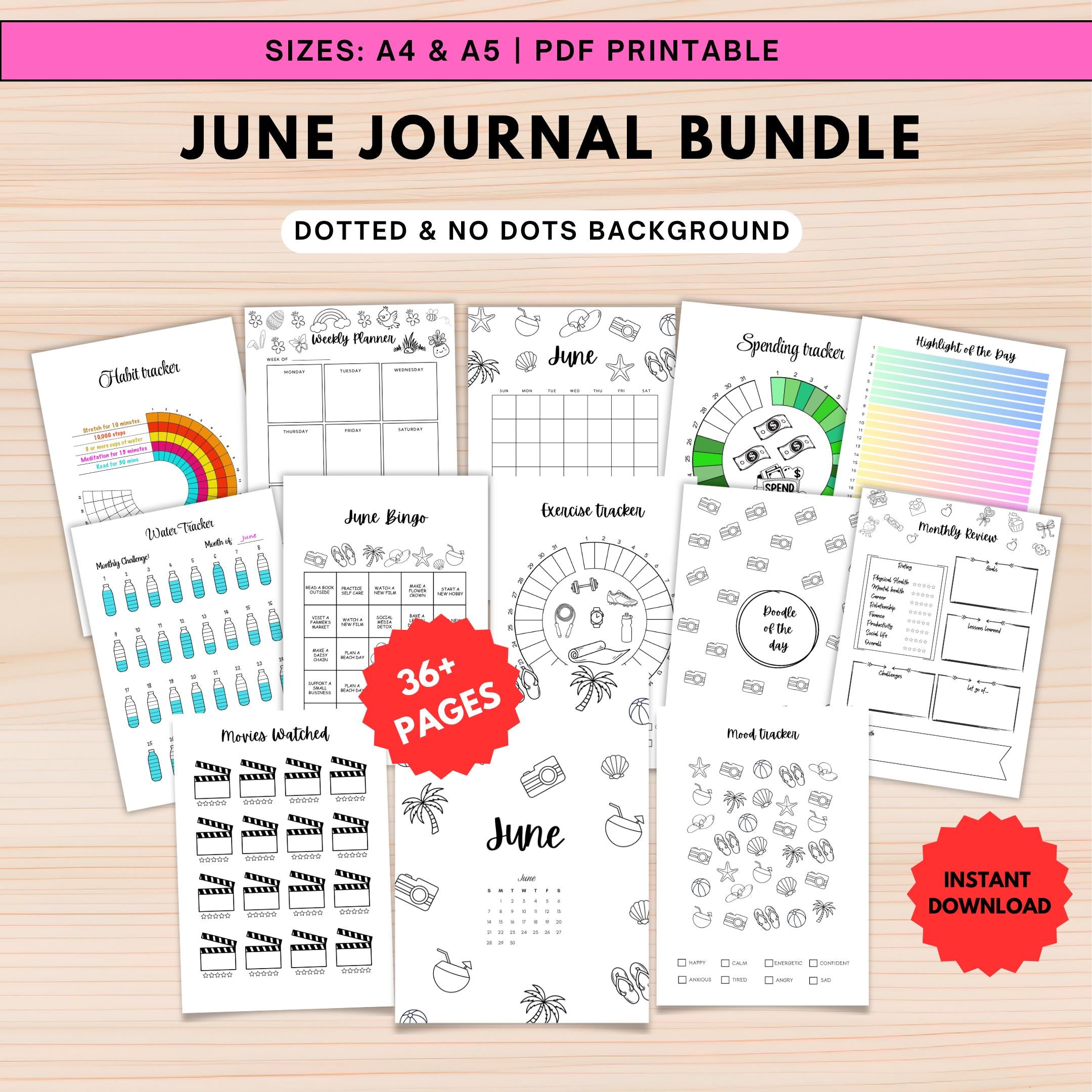 Budget Tracker — June Journal Bundle, Printable Journal pages, June Calendar, Habit Tracker, Monthly Tracke... | Mindfulness printable