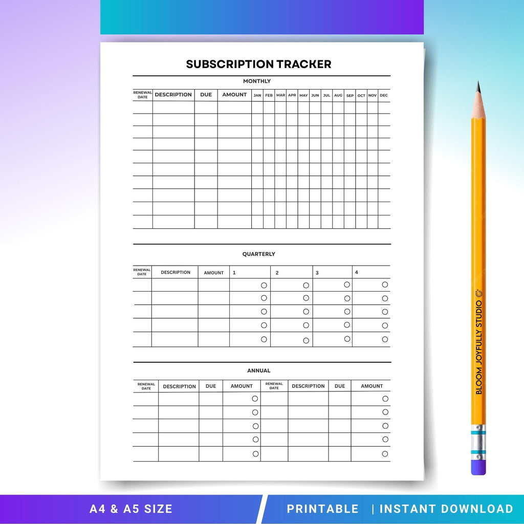 Bills Tracker — Subscription Tracker PRINTABLE, Expense Tracker, Bill Tracker, Track Subscriptions, Bill Pa... | Bloom Joyfully printable