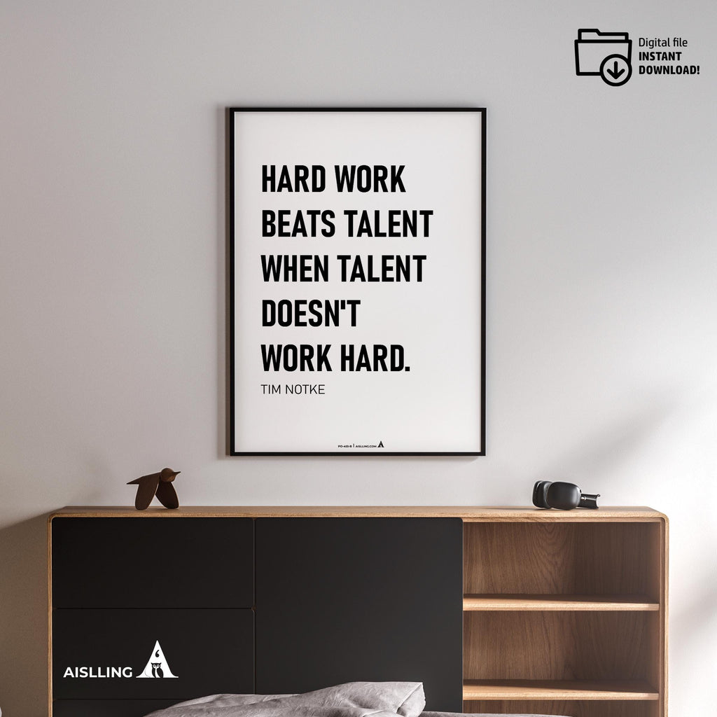Aislling — Motivational Wall Art Home, Office, or Sports Room, Sports Art Tim Notke Quote "Hard Work Beats ... | Aislling printable