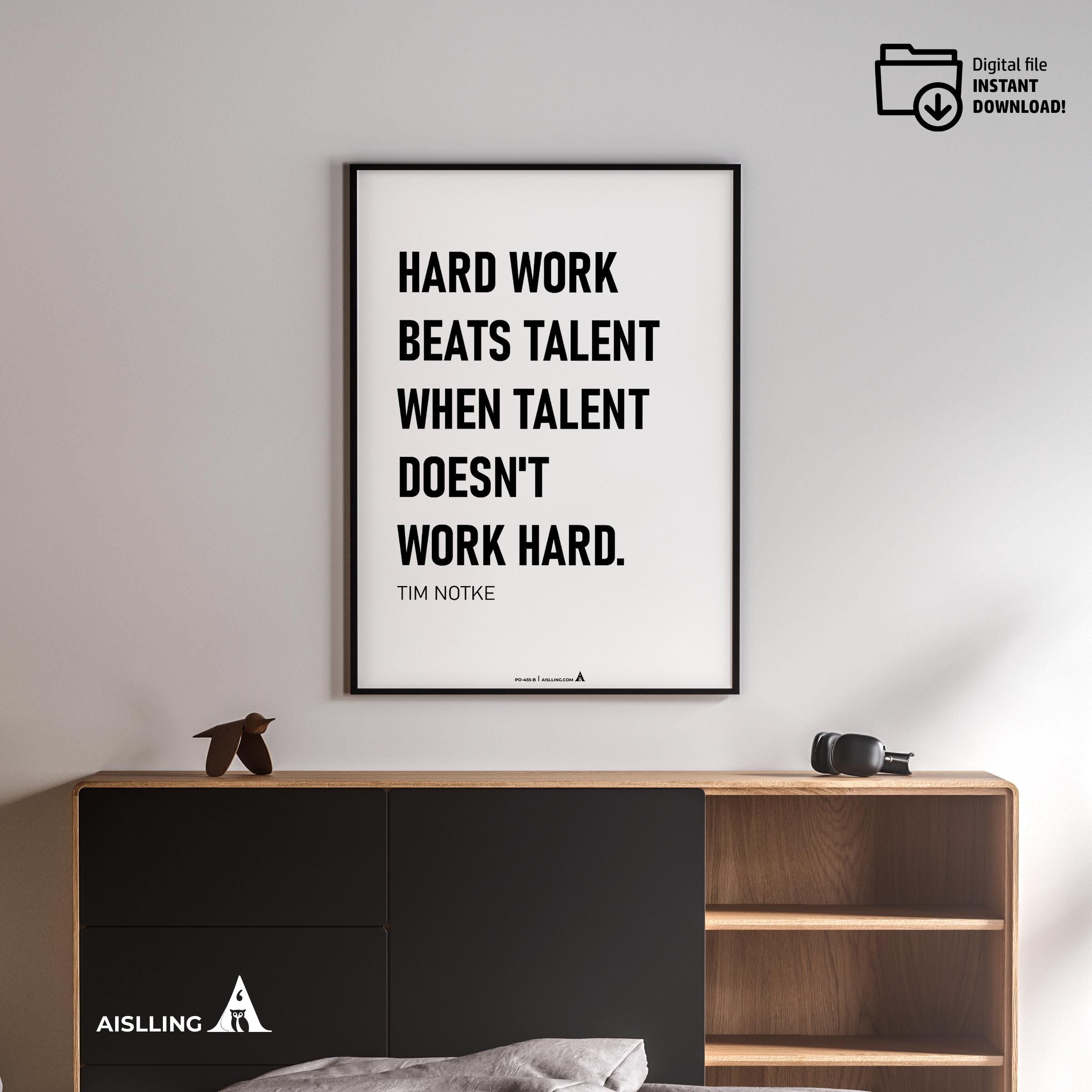 Aislling — Motivational Wall Art Home, Office, or Sports Room, Sports Art Tim Notke Quote "Hard Work Beats ... | Aislling printable