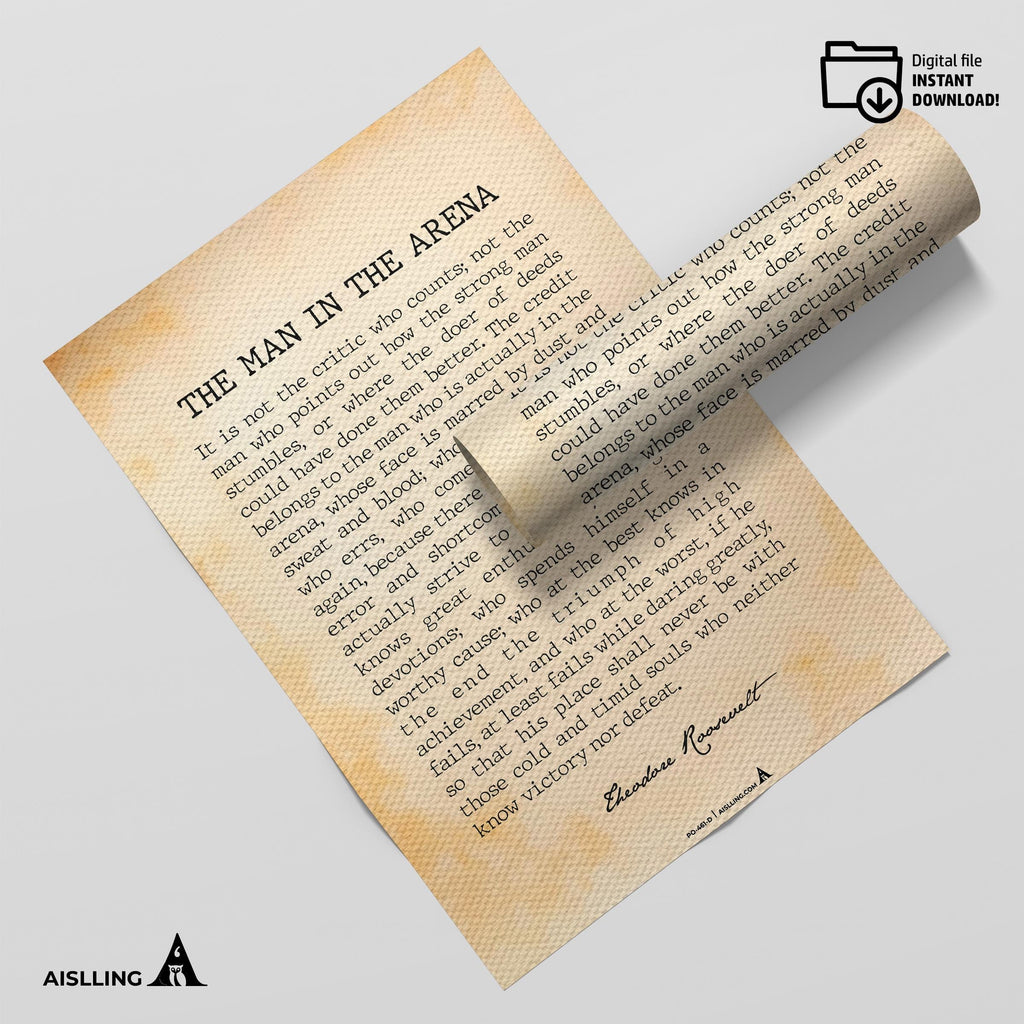 Black And White — The Man In The Arena Quote, Printable Wall Art, Theodore Roosevelt Daring Greatly Inspira... | Aislling printable