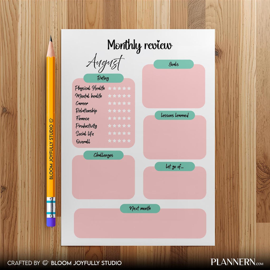 Digital Planner — Monthly Review Planner PRINTABLE, Monthly Reflection Worksheet, Productivity and Goal Rev... | Bloom Joyfully printable