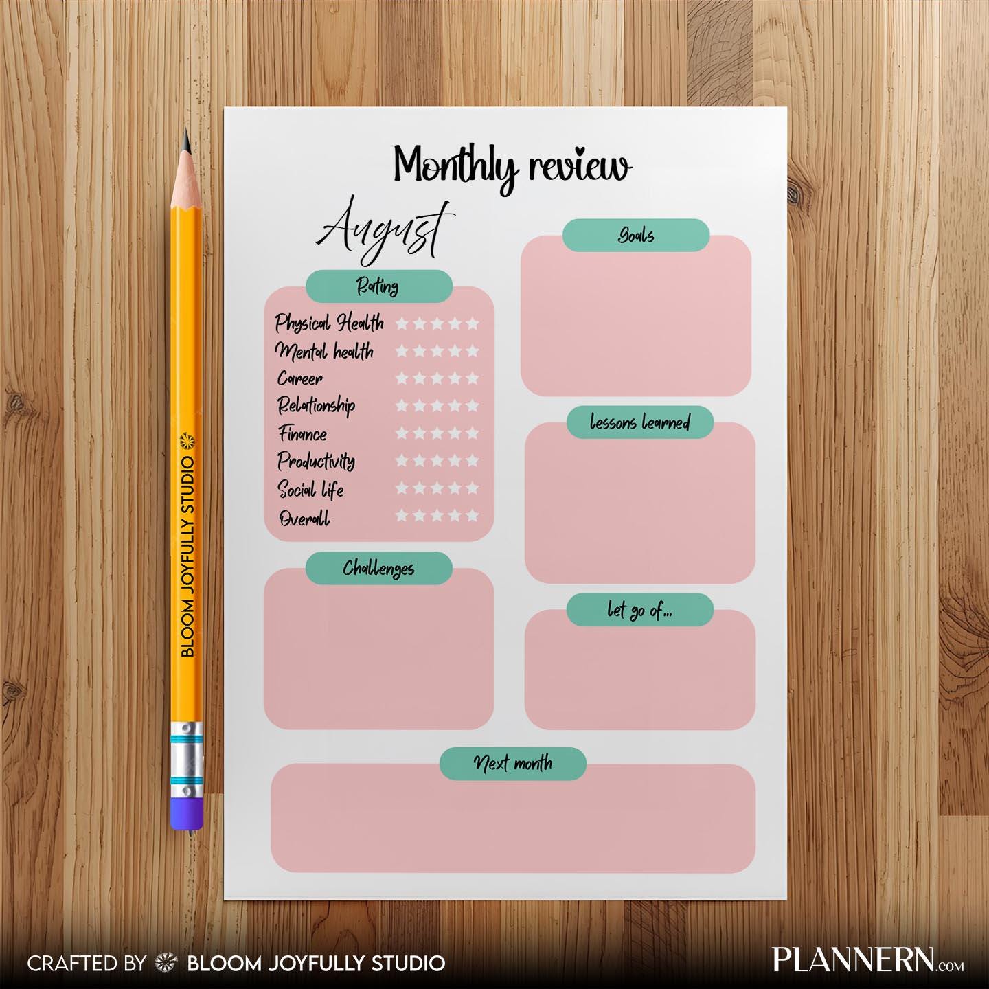 Digital Planner — Monthly Review Planner PRINTABLE, Monthly Reflection Worksheet, Productivity and Goal Rev... | Bloom Joyfully printable