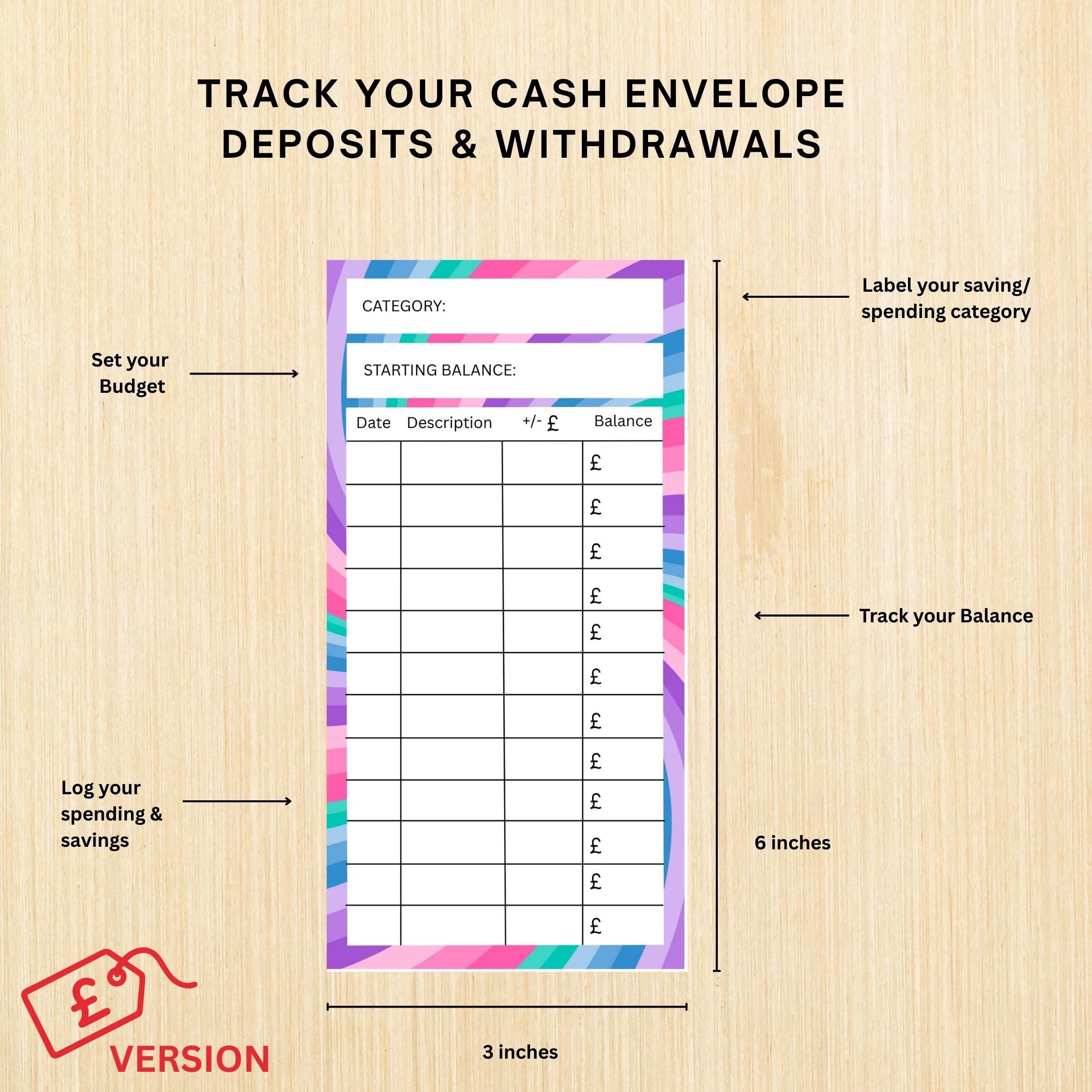 British Pounds — CASH Envelope Inserts (GBP) Printable PDF, 3x6 inch, Budgeting Inserts, Cash Spending Log,... | Bloom Joyfully printable