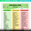 Decision Free Food List Printable, Healthy Eating Made Simple, Everyday Healthy Foods, Easy Meal Plan, Deci... | Nutri Track printable