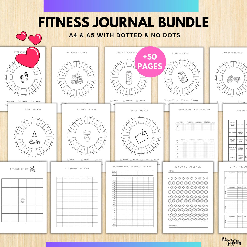 Daily Fitness Plan — FITNESS Tracker Printable Bundle, Health & Workout Planner, Fitness Tracker Kit, Worko... | Nutri Track printable