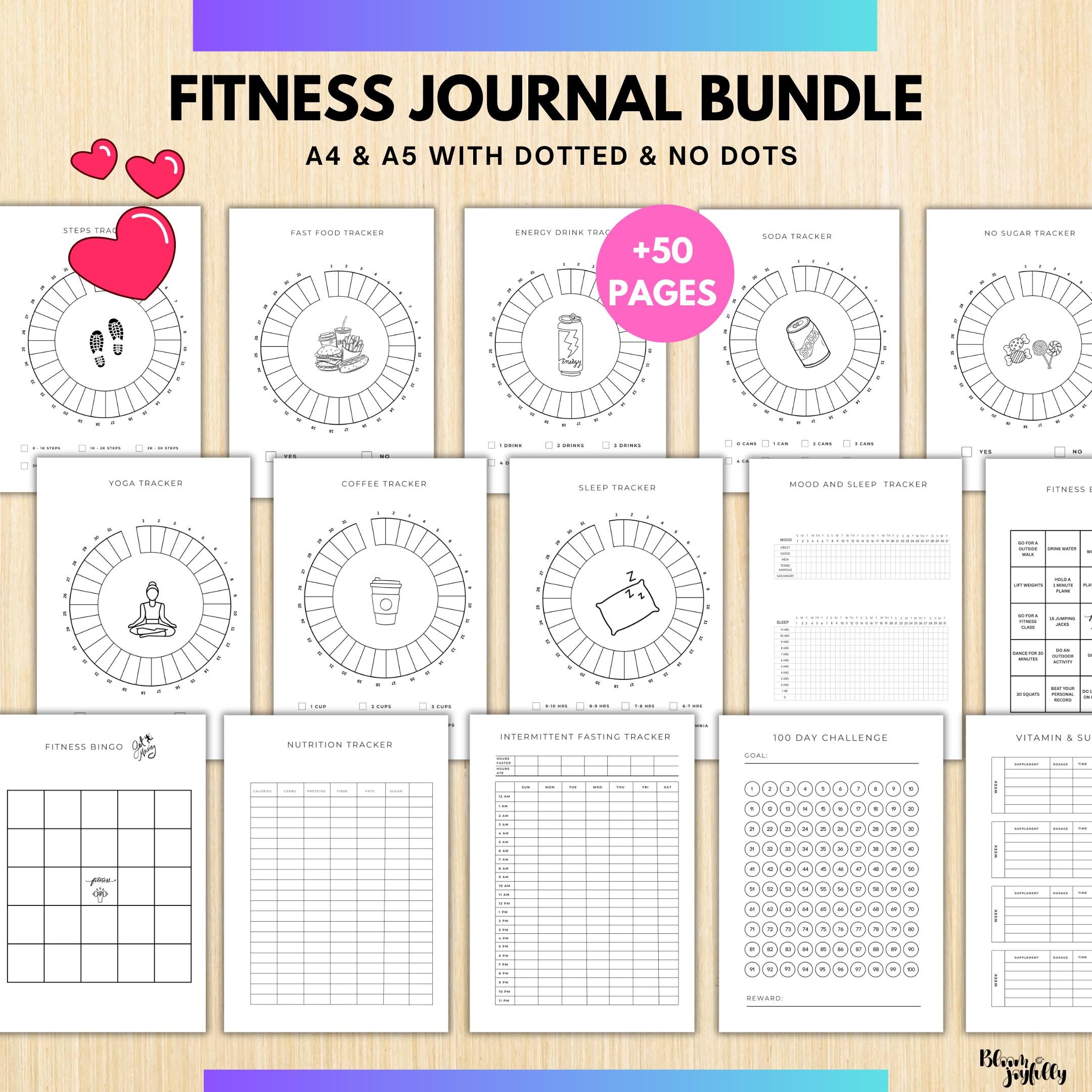 Daily Fitness Plan — FITNESS Tracker Printable Bundle, Health & Workout Planner, Fitness Tracker Kit, Worko... | Nutri Track printable