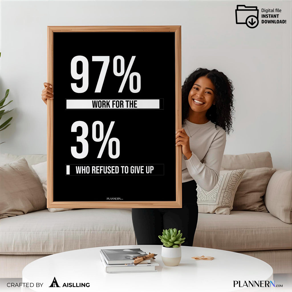 Business Motivation — Motivational Entrepreneur Poster – 97% Work for the 3 Who Refused to Give Up, Hustle ... | Aislling printable