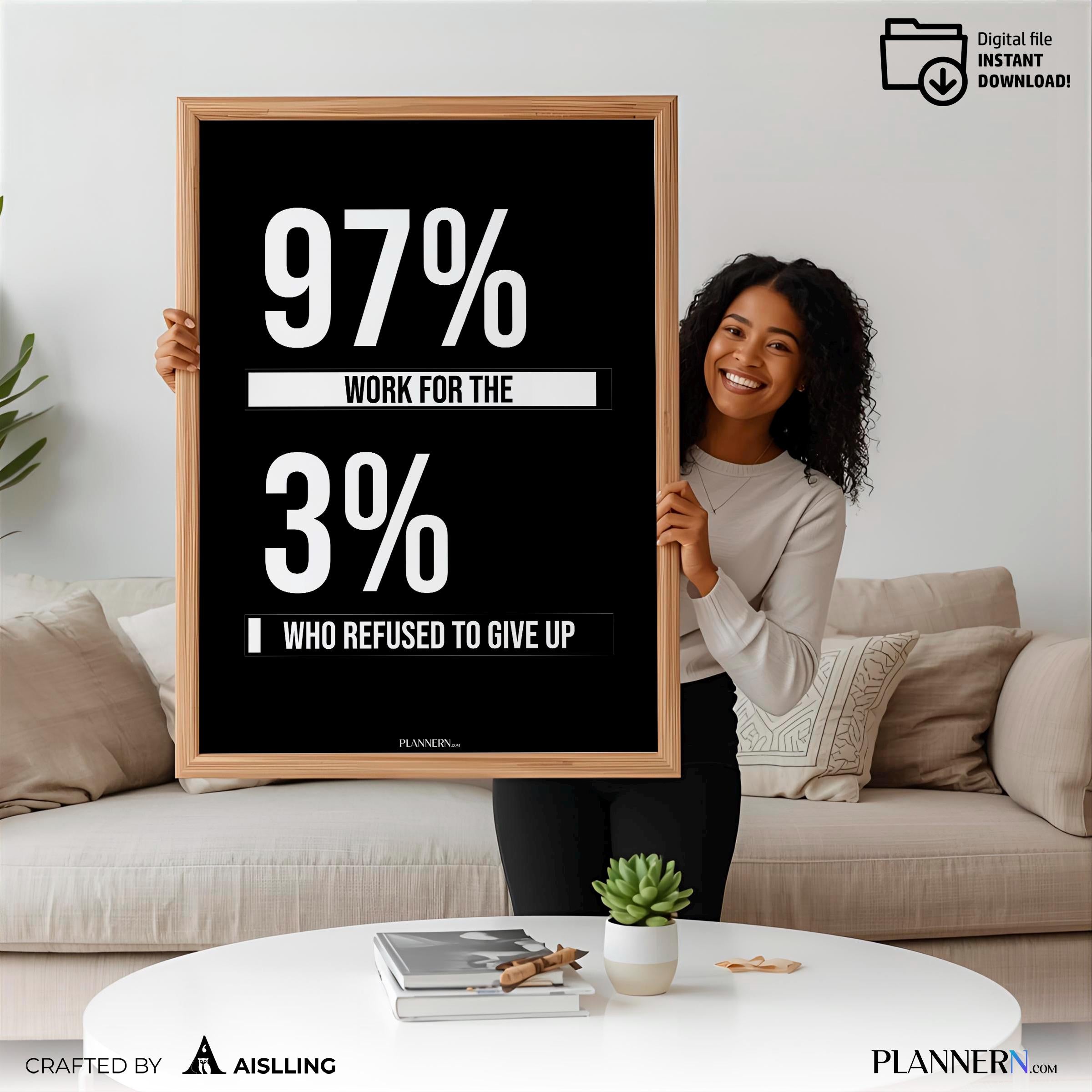 Business Motivation — Motivational Entrepreneur Poster – 97% Work for the 3 Who Refused to Give Up, Hustle ... | Aislling printable