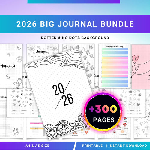 2026 BIG JOURNAL BUNDLE, Calendar, Cover Page, Monthly, Yearly Planner, Mood Tracker, Digital Planner Pages... | Mindfulness printable