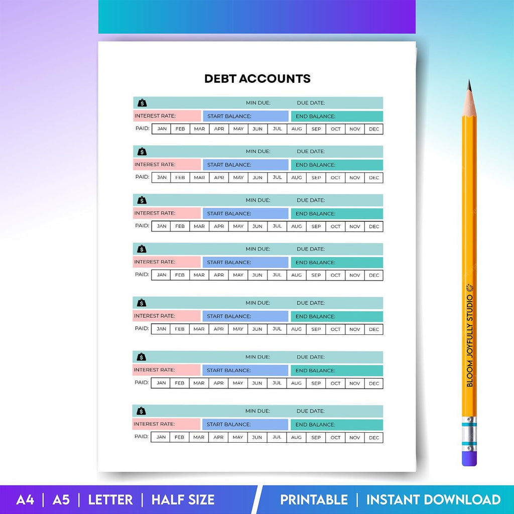 Bill Payment Tracker — Debt Tracker PRINTABLE, Monthly Debt Payment Log, Bill & Loan Payoff Planner, Budget... | Bloom Joyfully printable