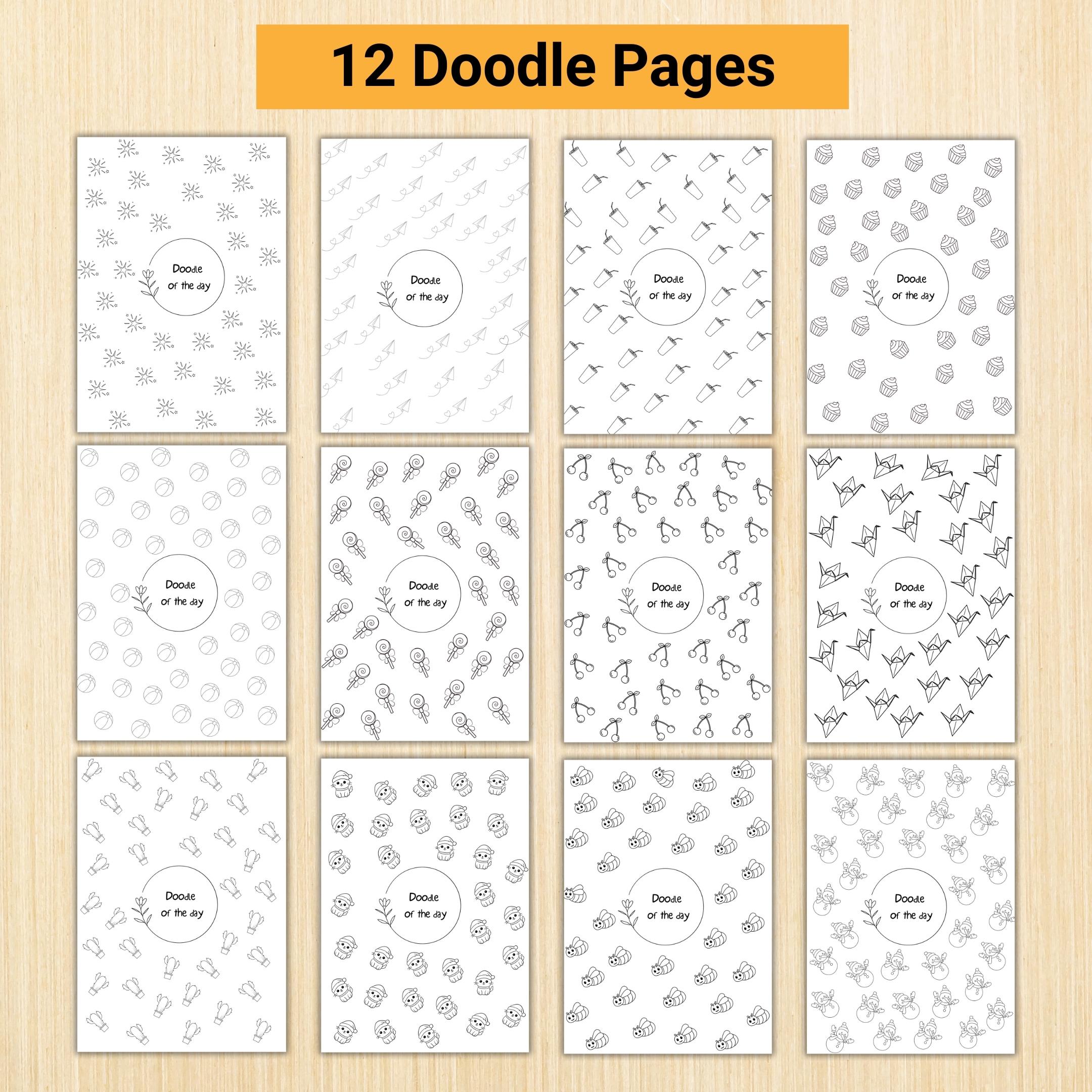 365 Days Drawing — DOODLE of the Day Bundle, Daily Doodle Journal, Creative Doodle of the Day, PRINTABLE Jo... | Mindfulness printable