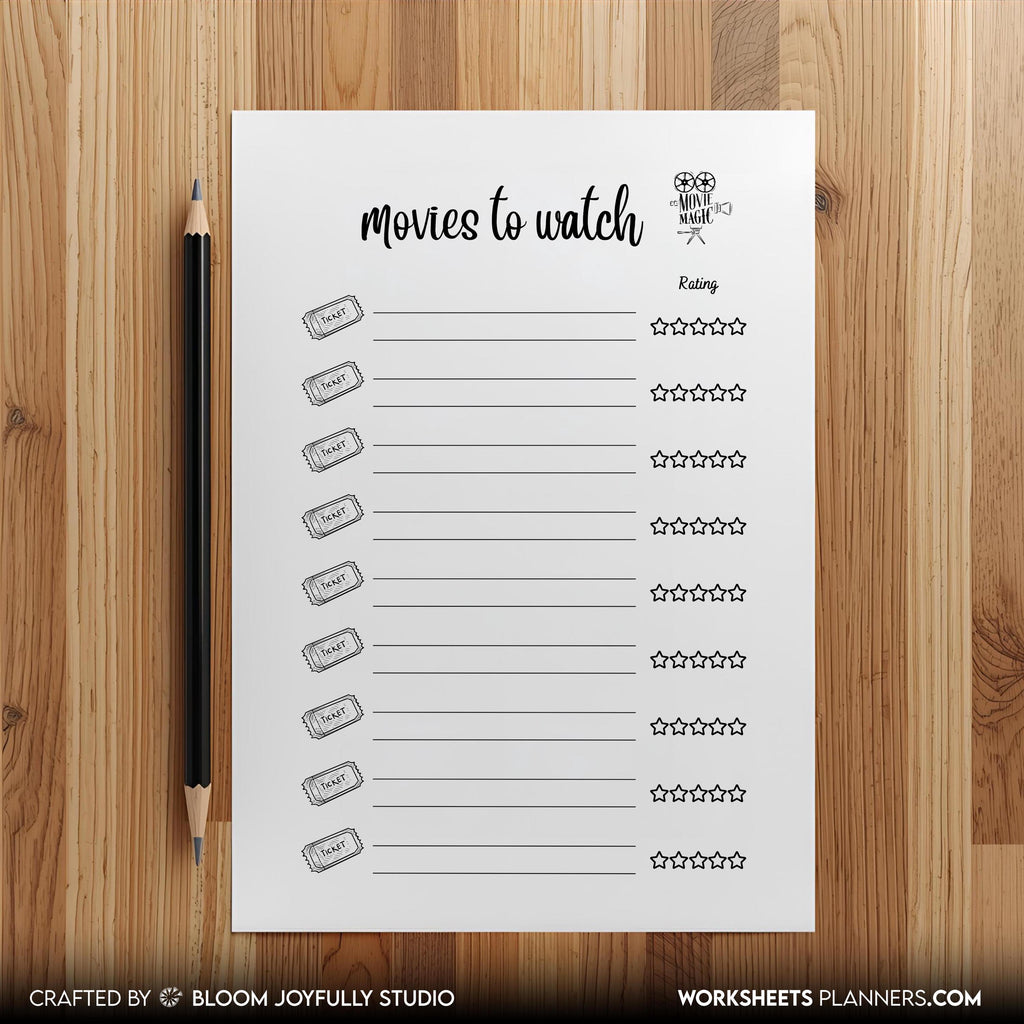 A5 Printable — Movie Review PRINTABLE, Movie Review Log, Movie Night, Film Lovers, Watch & Rate Films, Fill... | Bloom Joyfully printable