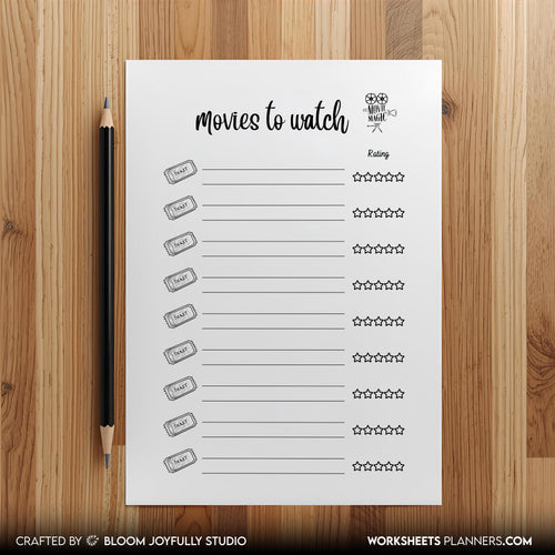A5 Printable — Movie Review PRINTABLE, Movie Review Log, Movie Night, Film Lovers, Watch & Rate Films, Fill... | Bloom Joyfully printable