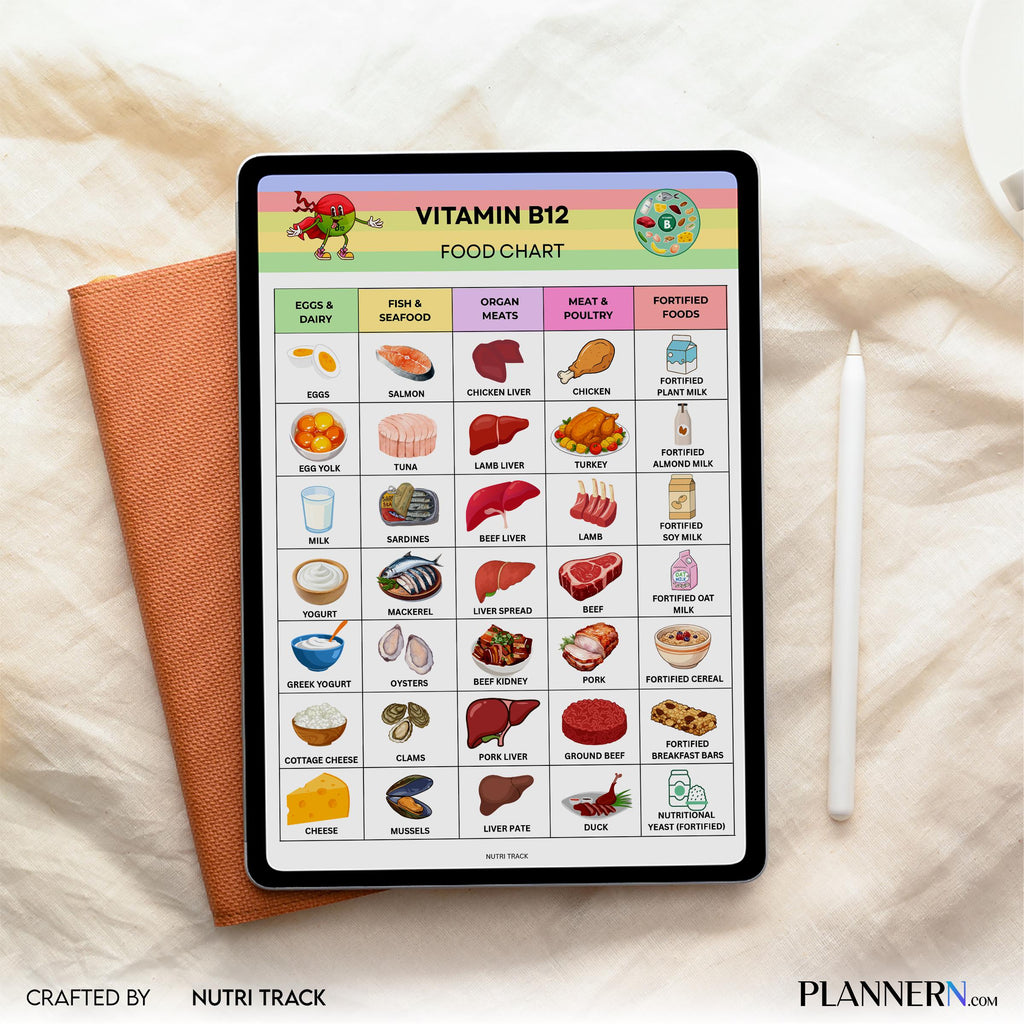 Vitamin B12 Food List Printable, B12 Rich Food Chart, Energy Supporting Foods, B12 Deficiency Diet Guide, H... | Nutri Track printable