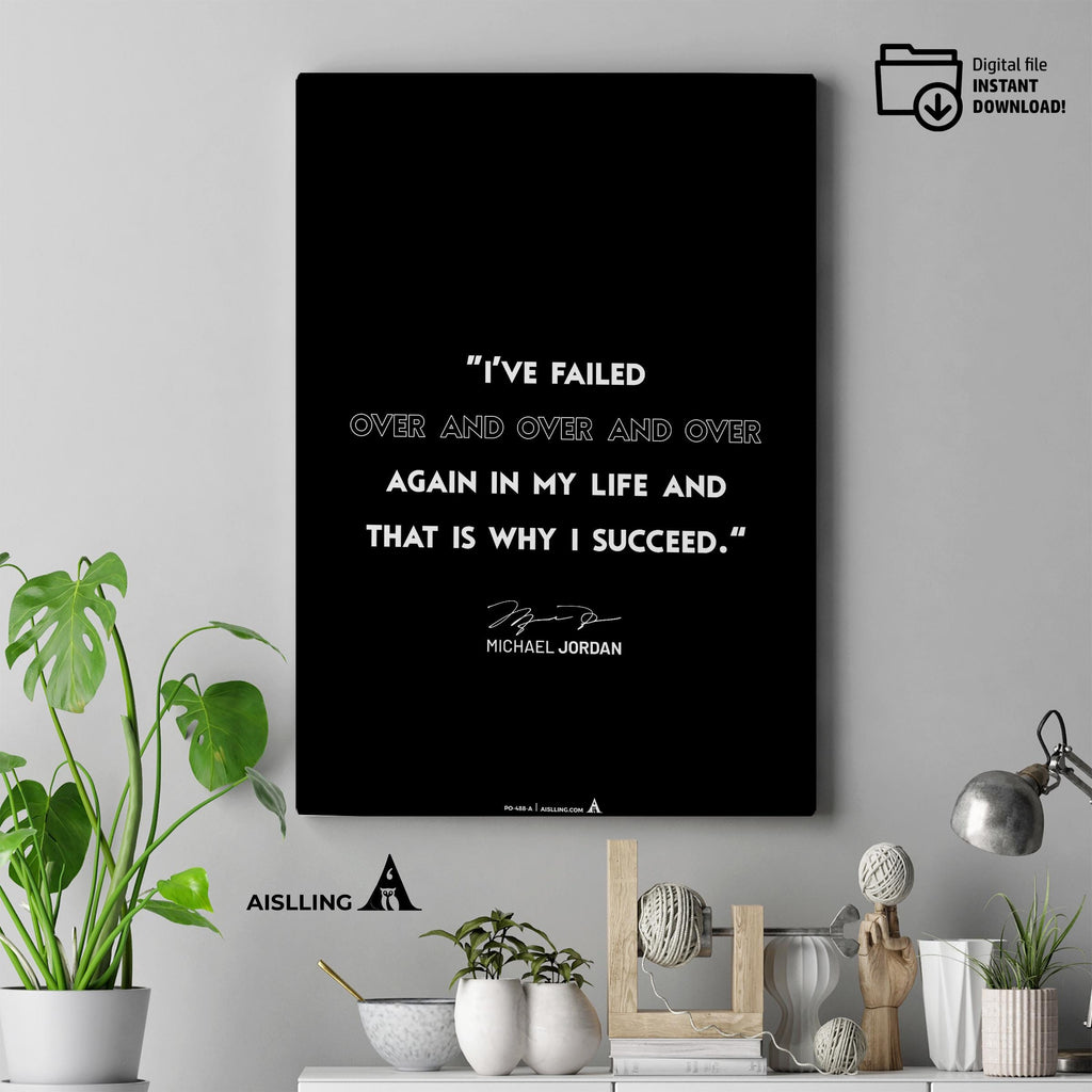 Athlete Quote — Michael Jordan Quote Printable Wall Art, "I've Failed Over and Over", Motivational Basketba... | Aislling printable