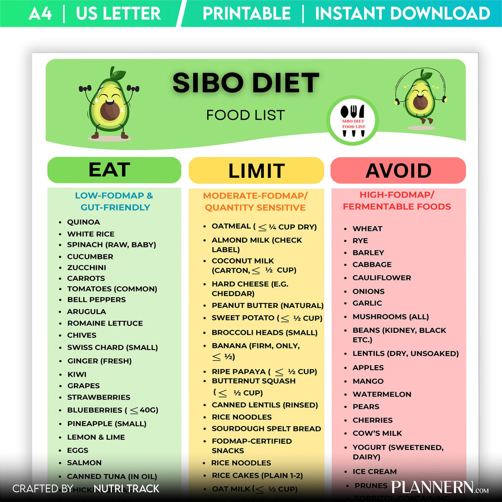 Diet Printable — SIBO Diet Food List Printable, SIBO, Friendly Food Chart, PDF, Fodmap Grocery List, Eat Li... | Nutri Track printable