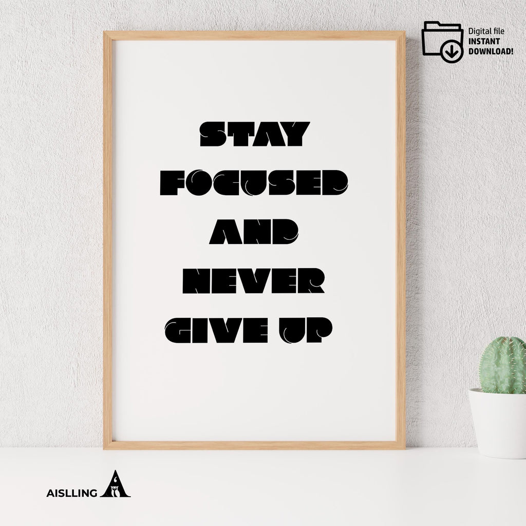 Black White Print — Stay Focused Printable Wall Art, Motivational Quote Poster, Pastel Affirmation Print, A... | Aislling printable