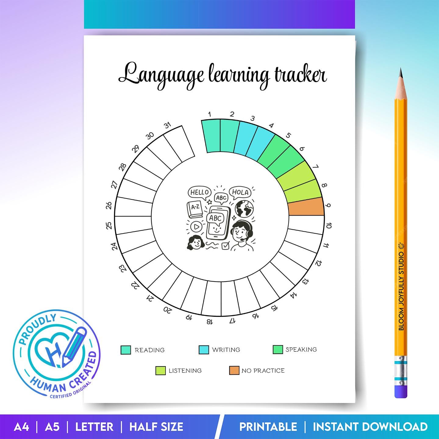 Fluency Tracker — Language Learning Tracker Printable, Study Tracker, Language Study Planner, Language Flue... | Bloom Joyfully printable