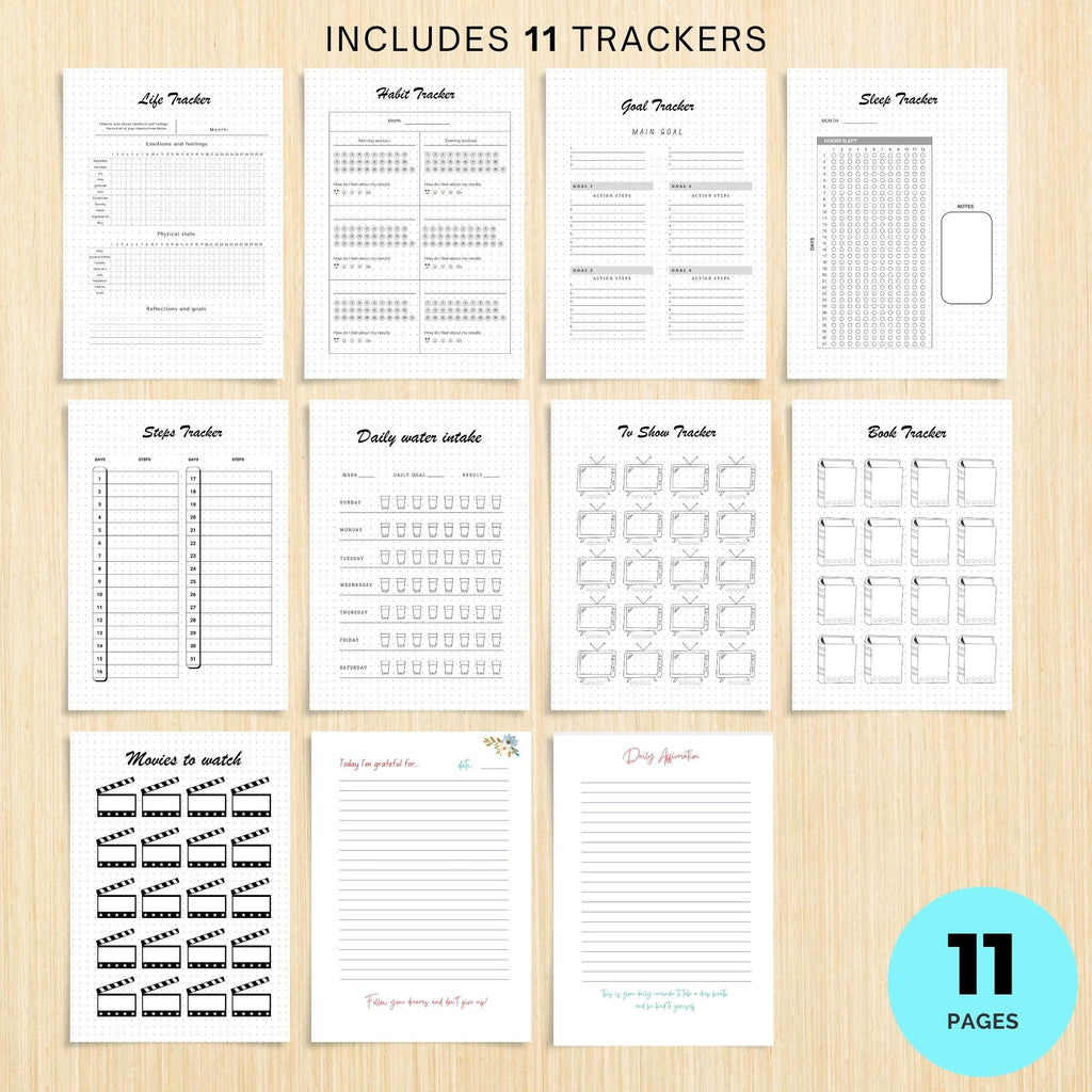 Affirmation — Printable JOURNAL Pages, MONTHLY TRACKERS Bundle, Digital Planner Pages A4 & A5 Size | Mindfulness printable