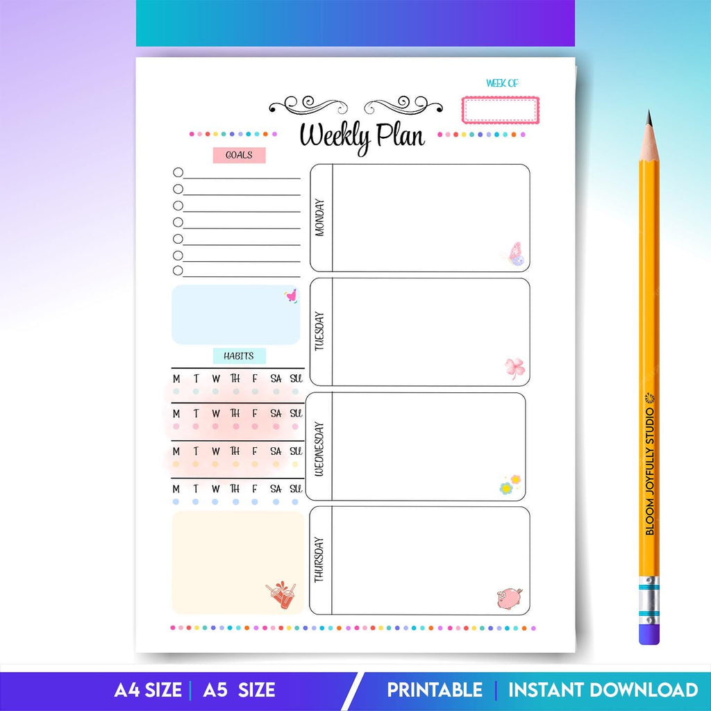 Digital Planner — Weekly Planner Tracker Printable, Weekly Planner, Goal Setting Worksheet, Productivity Pl... | Bloom Joyfully printable